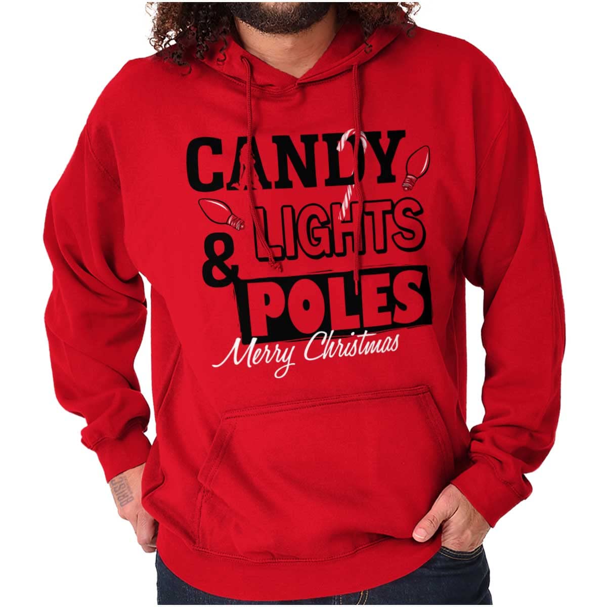 Funny Christmas Candy Lights Pole Hoodie - Cozy Men's Hooded Sweatshirt for Holiday Parties & Winter Outfits