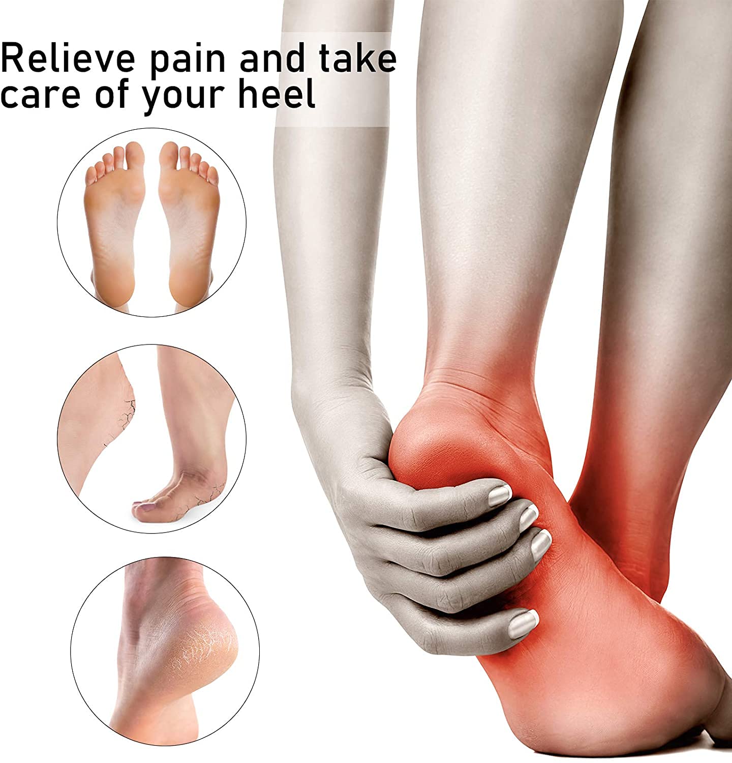 Plantar Fasciitis Heel Cups for Heel Pain Relief - Updated Support Sleeves for Men & Women (Black, Size M 5-8/W 6-9.5) - Ideal for Running, Walking, Work & Daily Comfort