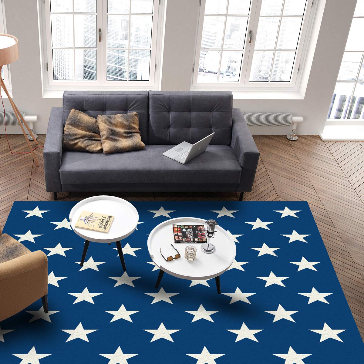 2'7''x5' Independence Day Star Pattern Non-Slip Area Rug - Washable Living Room, Bedroom, Kitchen Mat & Front Porch Doormat | Perfect for Patriotic Home Decor, Entryway Floor Covering and Bath Runner