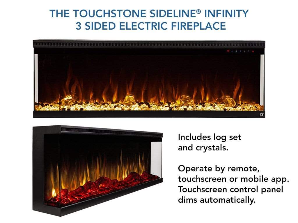 72 Inch Sideline Infinity 3-Sided Smart Recessed Electric Fireplace - WiFi Enabled, Alexa & Google Home Compatible (Refurbished) - Perfect for Living Rooms, Bedrooms & Home Theater Installations