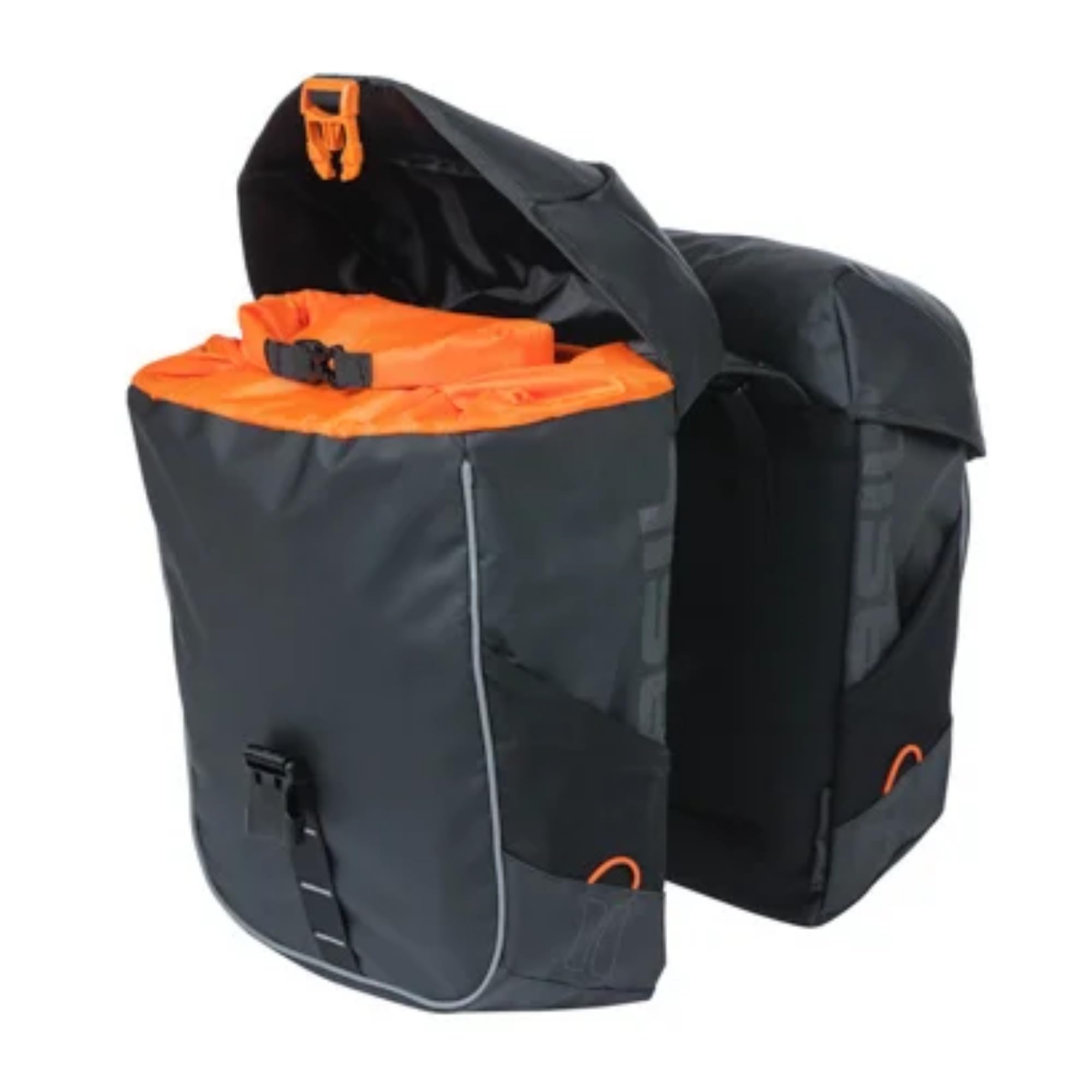 Basil Miles Double Bicycle Pannier Bag - 34L Waterproof PVC Bike Storage - Black/Orange Cycling Accessory for Commuting, Touring & Grocery Shopping