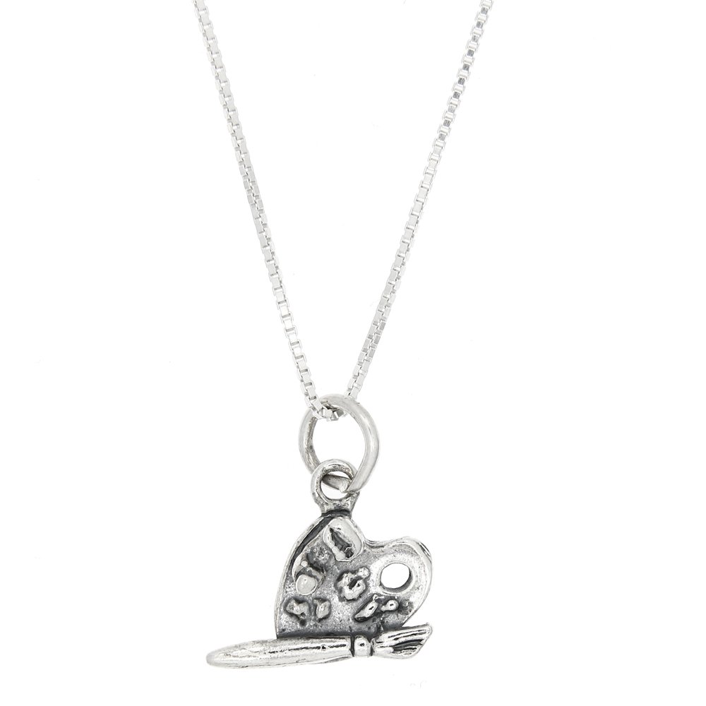 Sterling Silver Artist Paint Palette & Brush Necklace - Dainty Jewelry for Artists & Art Lovers - Perfect Gift for Painters, Teachers & Creatives