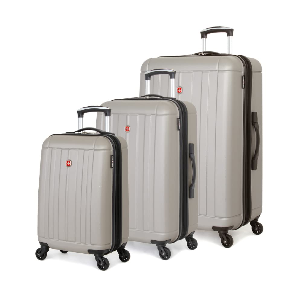 SwissGear 6297 Expandable Hardside Luggage Set with 360° Spinner Wheels, 3-Piece (18/23/27 Inch) - Silver | Perfect for Business Travel, Family Vacations & International Trips