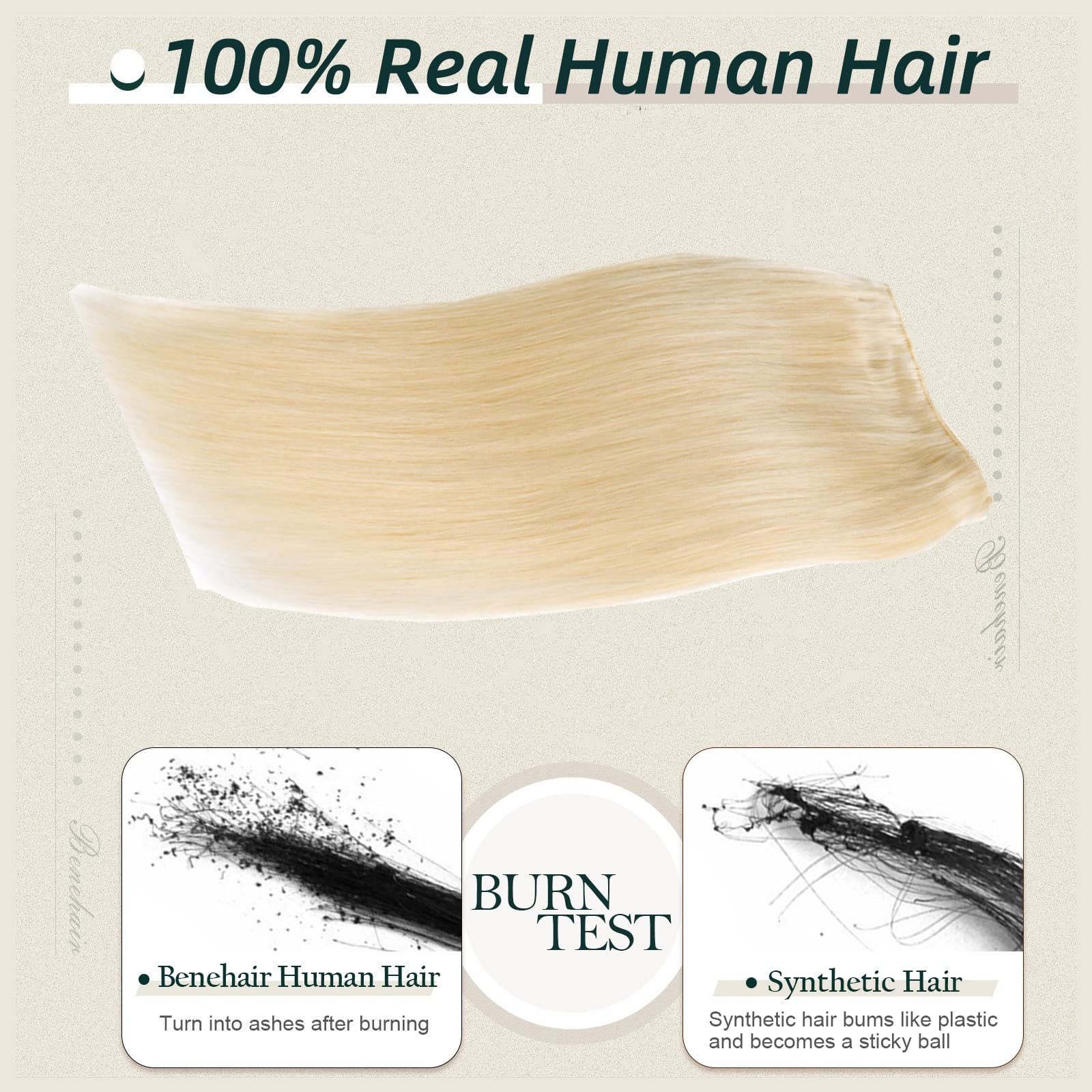 Benehair 24 Inch Straight Brazilian Human Hair Bundles - 100% Unprocessed Virgin Remy Hair Extensions #613 Bleach Blonde (100g) for Natural Look & Daily Styling