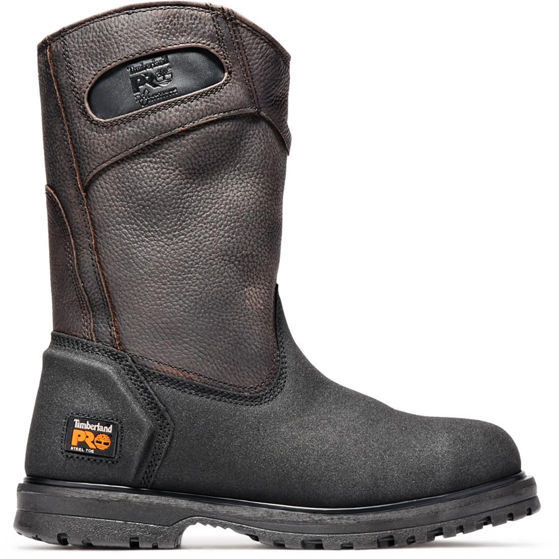 Powerwelt Steel Toe Pull-On Work Boots for Men - Brown Safety Shoes for Construction & Industrial Work | Slip Resistant & Comfortable Work Boots for Warehouse, Factory & Outdoor Jobs