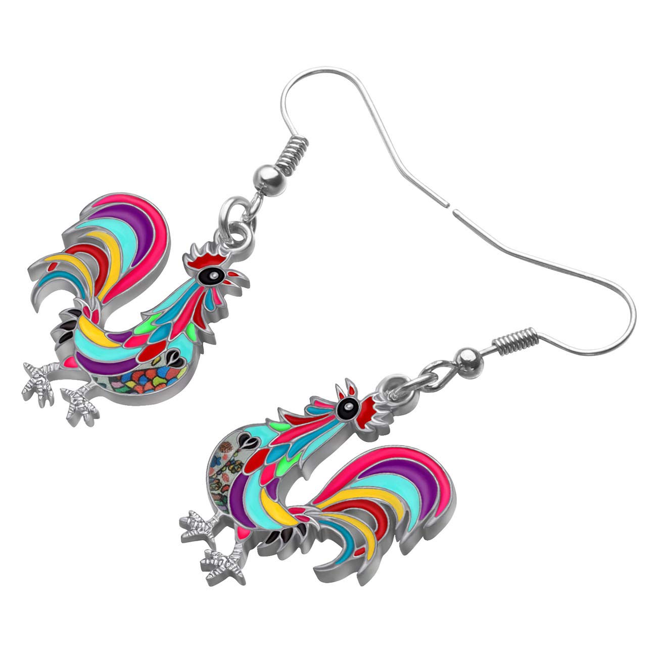 WEVENI Enamel Alloy Chicken Rooster Dangle Drop Earrings - Farm Animal Jewelry for Women - Perfect Gift for Country Lovers, Farmhouse Style Accessories for Everyday Wear or Special Occasions