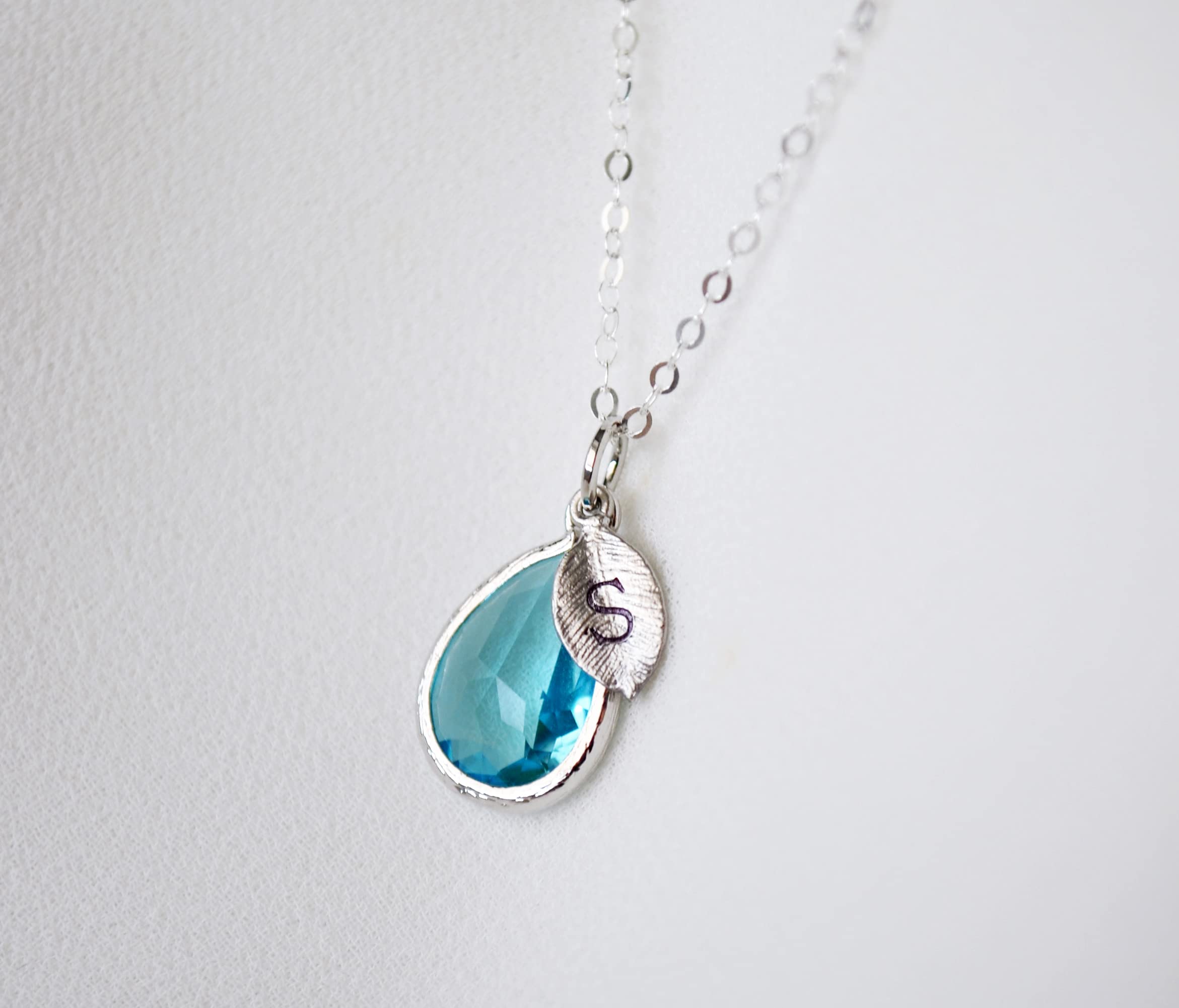 Personalized Aquamarine Necklace - March Birthstone Gift for Her | Bridesmaid Jewelry & Birthday Present