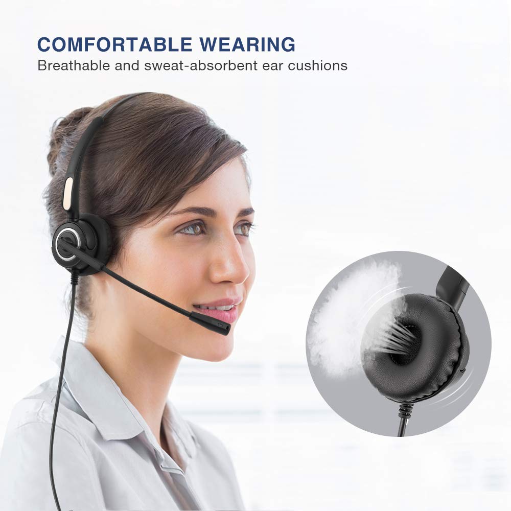 MCHEETA USB Headset with Noise Canceling Microphone - Wired Computer Headset for PC, Laptop, Skype - Perfect for Call Centers, Online Meetings & Gaming