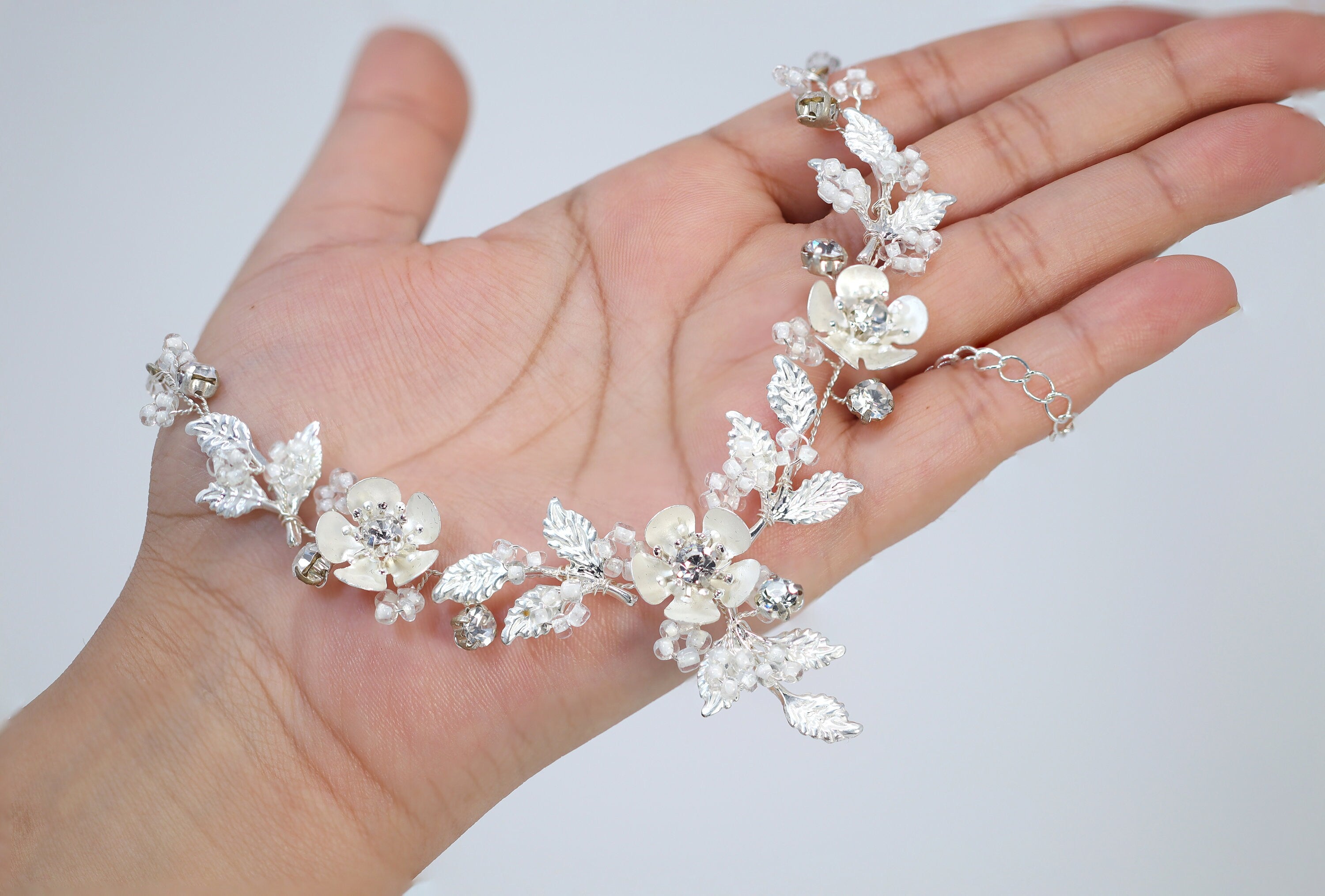 Swarovski Crystal Silver Floral Necklace Set - Elegant Long Bridal Jewelry with Flower Pendant & Statement Earrings | Perfect for Weddings, Anniversaries and Special Occasions