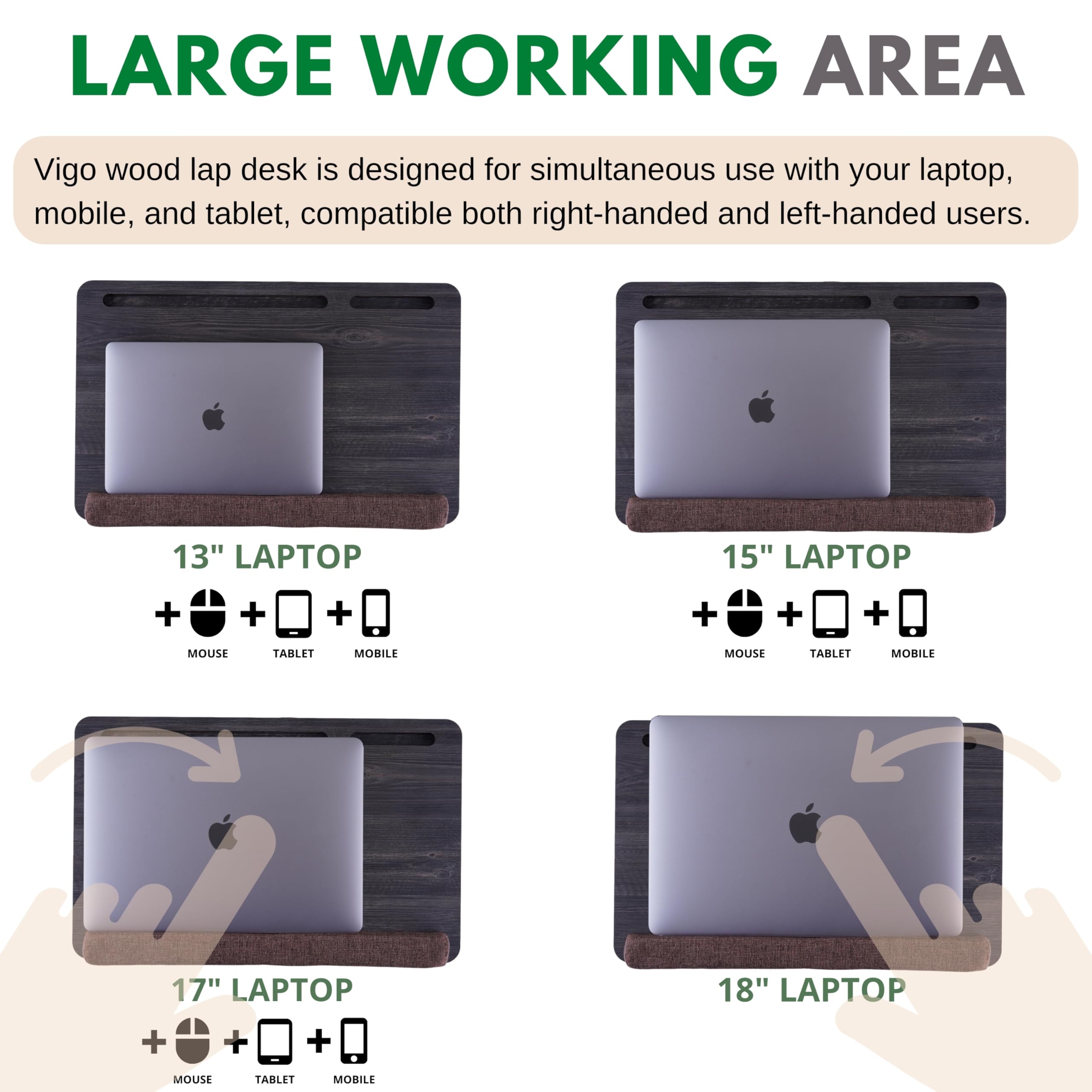 Ergonomic Adjustable Wooden Laptop Stand for Desk with Cushion - Height Adjustable Laptop Riser for 17.3