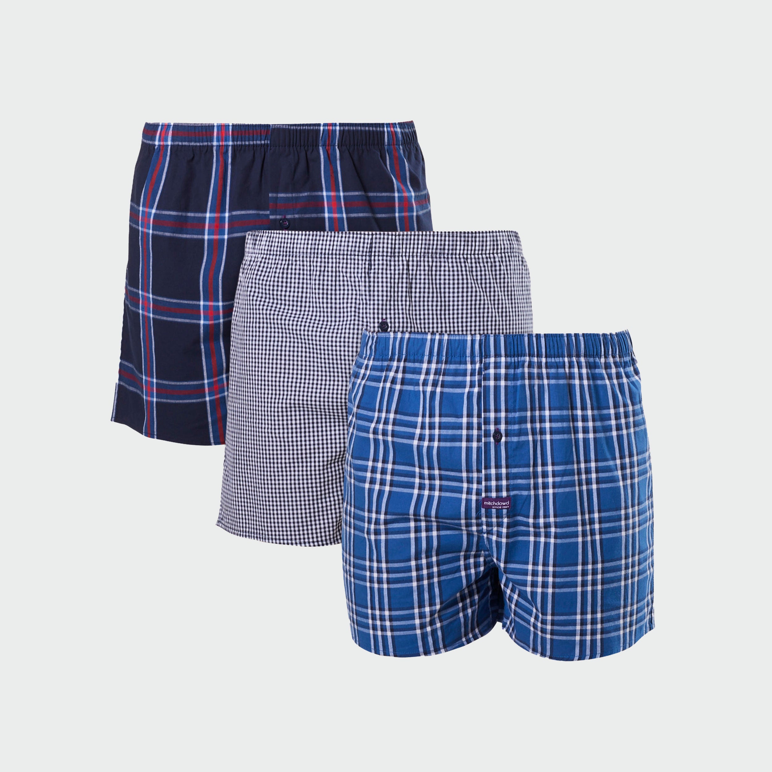Men's Regular Fit Check Yarn-Dyed Boxer Shorts 3-Pack - Navy Blue | Soft Cotton Underwear for Everyday Comfort & Lounge Wear