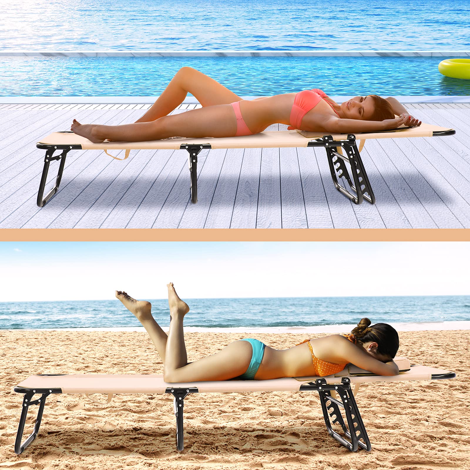 GYMAX Adjustable Folding Beach Lounge Chair - Portable Sunbathing Recliner with Face Hole for Backyard, Poolside & Outdoor Relaxation | Perfect for Beach, Patio, Camping and Vacation Use