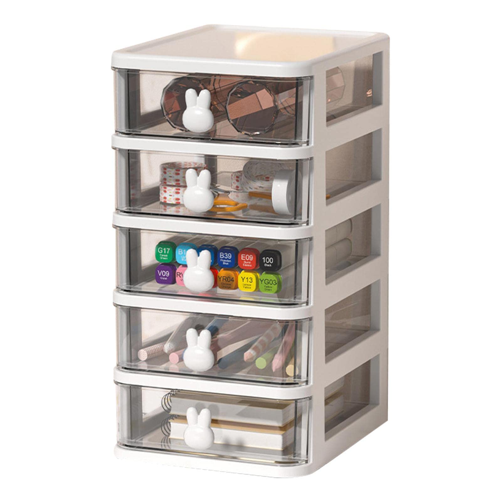 Cute Transparent 4-Tier Cosmetic Organizer for Makeup & Stationery Storage
