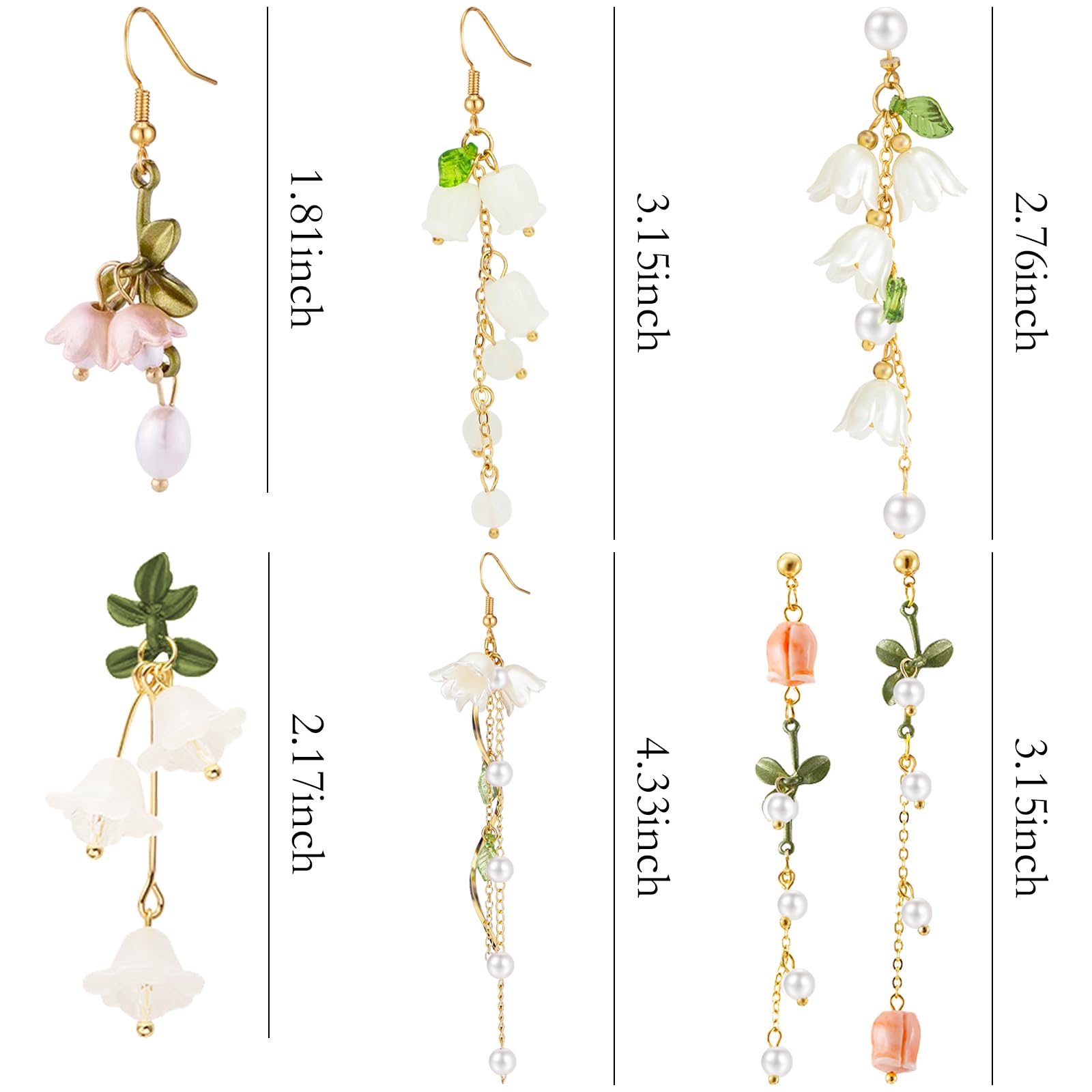 NEWITIN 6 Pairs Floral Earrings for Women - Hypoallergenic Pearl Leaf Tassel Dangle Earrings | Elegant Statement Jewelry for Parties, Weddings & Everyday Wear