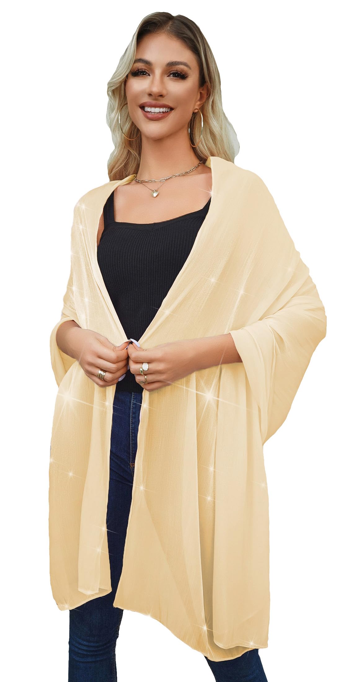 REEMONDE Women's Shine Chiffon Shawl Wrap - Elegant Hijab Scarf, Sarong & Bridal Wedding Shawl for Evening Dresses | Perfect for Special Occasions, Parties & Formal Events