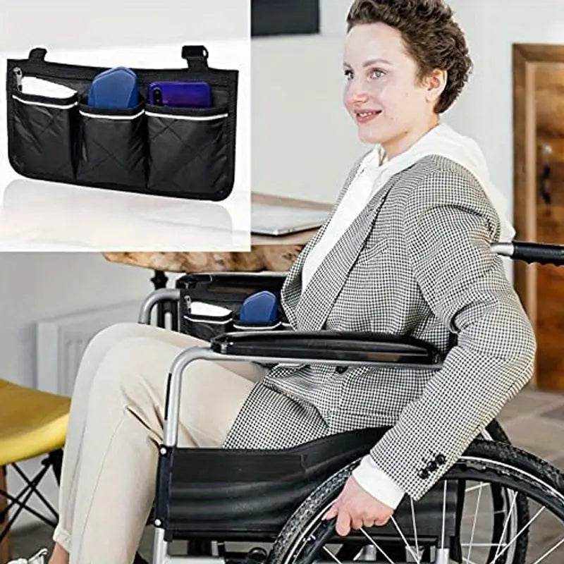 Portable Wheelchair Side Pouch Organizer - Waterproof Storage Bag with Multiple Pockets for Medical Supplies, Phone & Essentials - Ideal for Disabled & Elderly Mobility Assistance