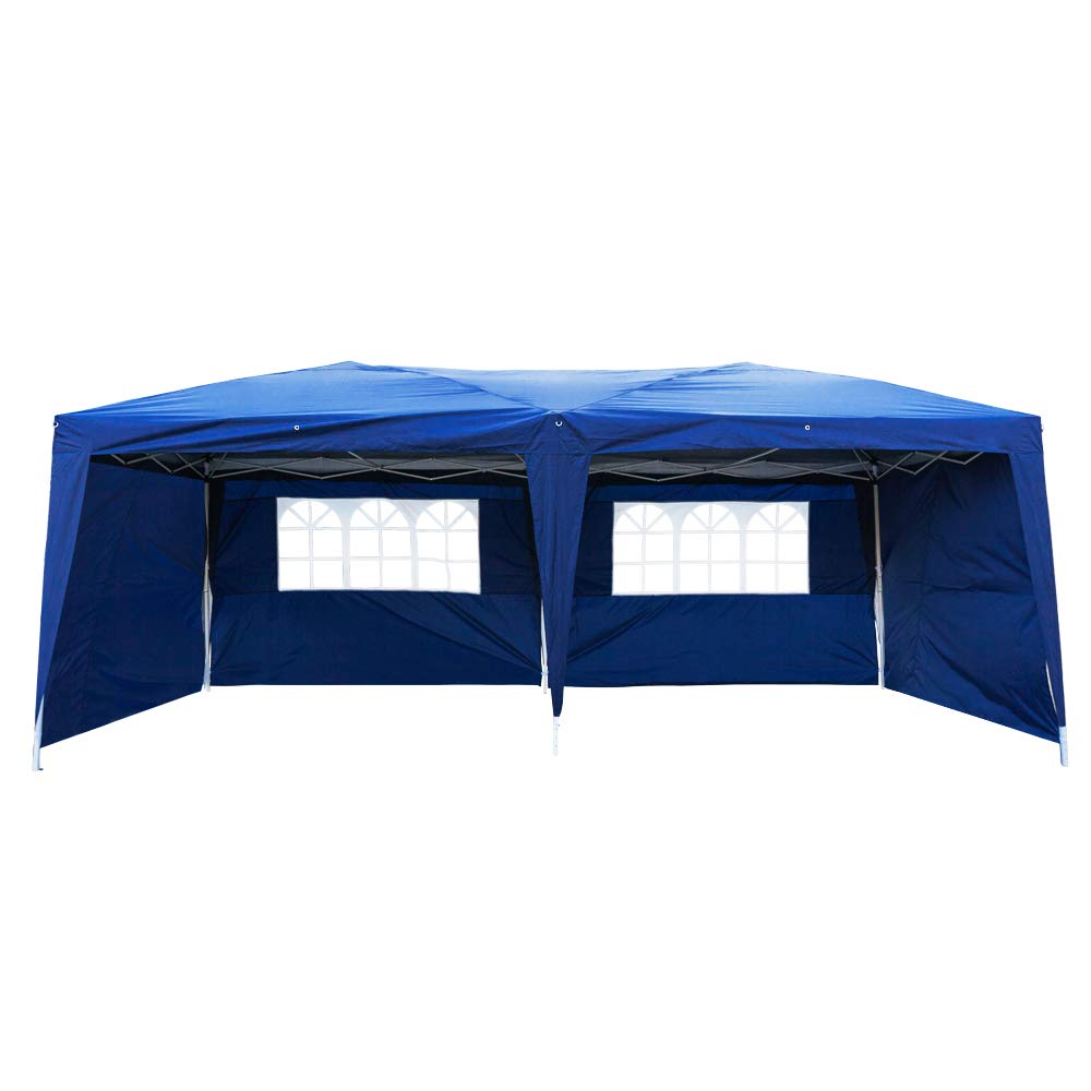 10' x 20' Heavy Duty Waterproof Pop Up Canopy Tent - Outdoor Party Gazebo with 4 Removable Sidewalls & 2 Bright Windows - Portable Folding Shelter with Carry Bag (Blue) - Perfect for Backyard BBQs, Camping, Weddings, and Outdoor Events