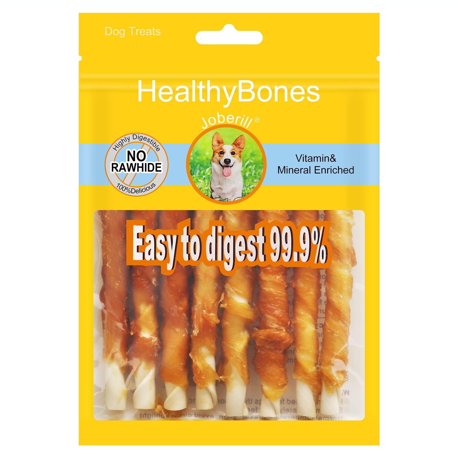 HealthyBones All-Natural Chicken Breast Wrapped Dog Treats for Small & Large Breeds - 18 Count, Grain-Free, High-Protein Snacks for Training & Rewards - Perfect for Puppies & Adult Dogs