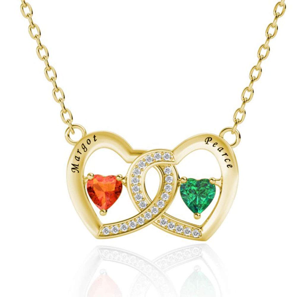 10K 14K 18K Solid Gold Personalized Heart Birthstone Necklace - Custom Engraved Name Pendant Jewelry Gift for Women & Couples | Anniversary, Valentine's Day & Romantic Occasions