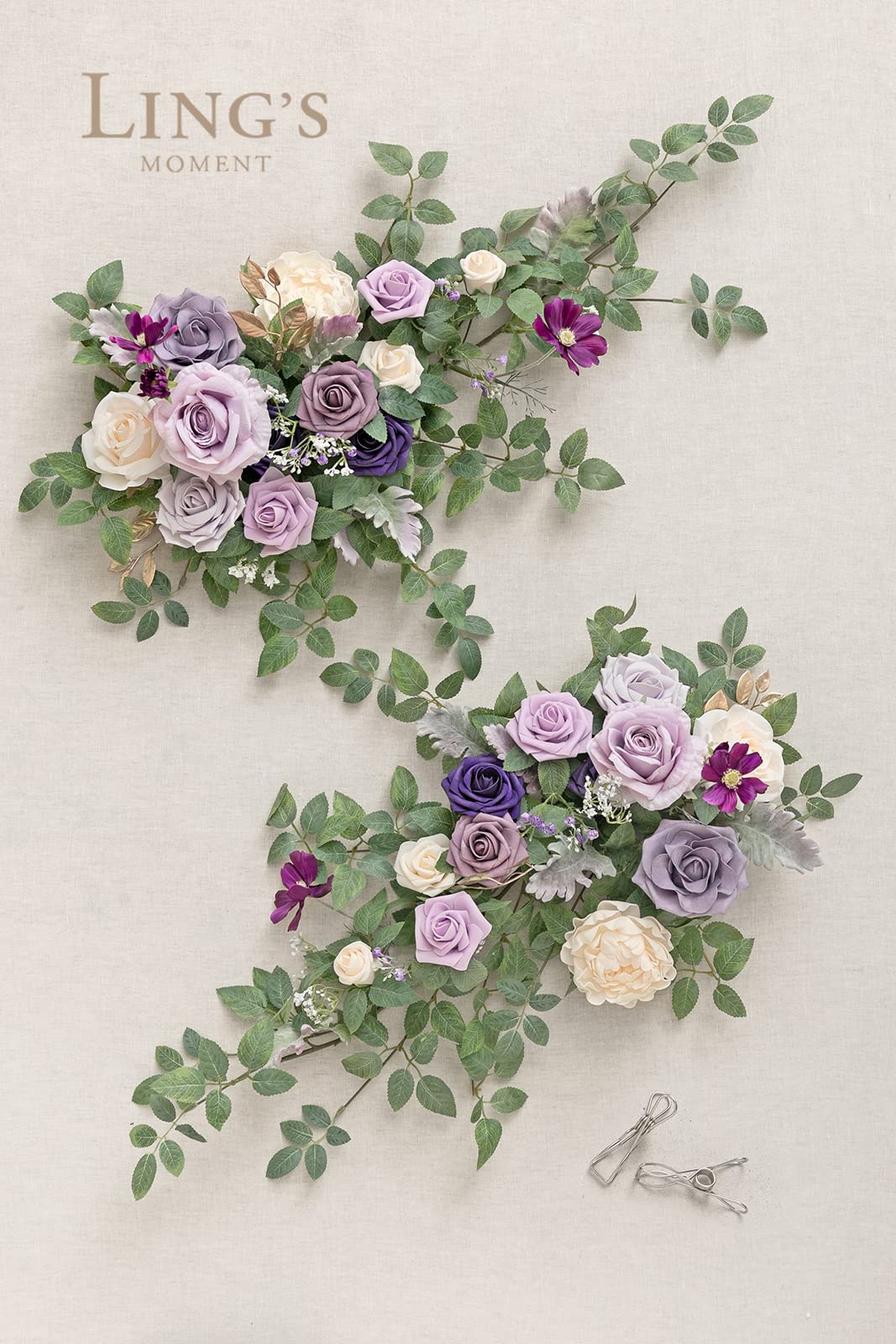 Ling's Moment 2-Piece Lilac Artificial Flower Garland - Floral Swag Wedding Arch Decor for Sweetheart Table, Wall, Window - Purple Greenery Arrangement for Home, Garden & Outdoor Events (Bridal Shower, Anniversary, Party Decoration)