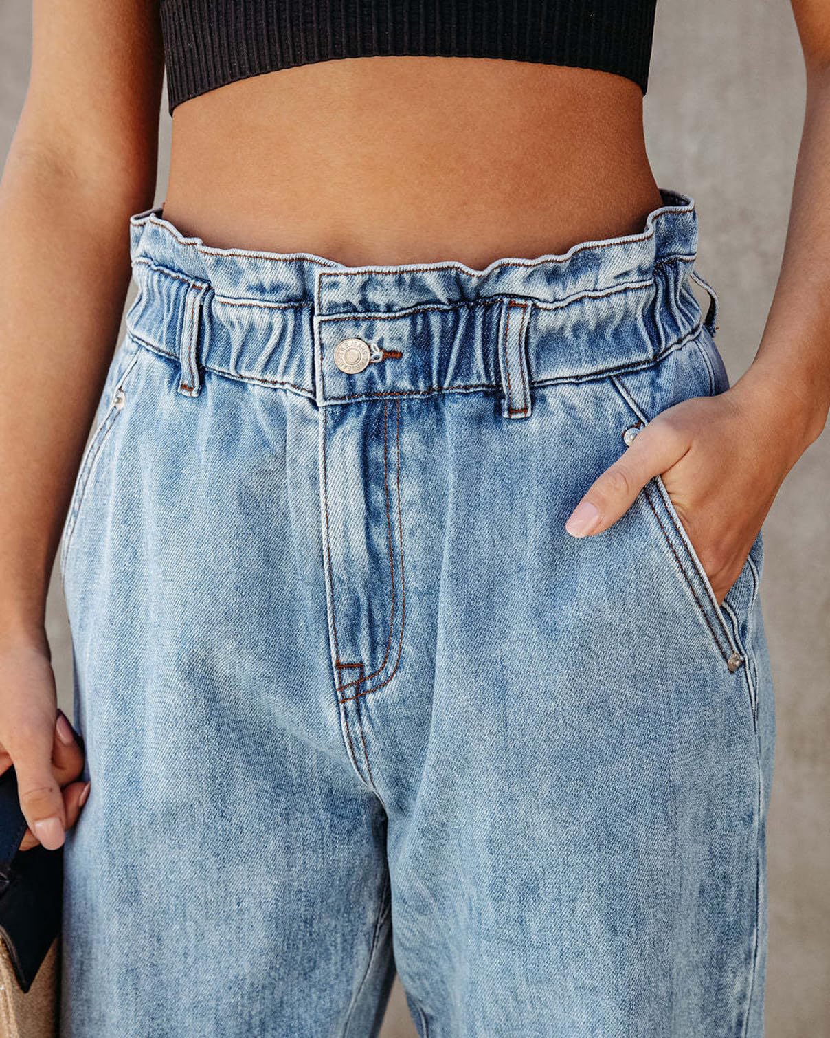Viatabuna Women's Mom Jeans - Elastic Waist Denim Pants for Casual Wear