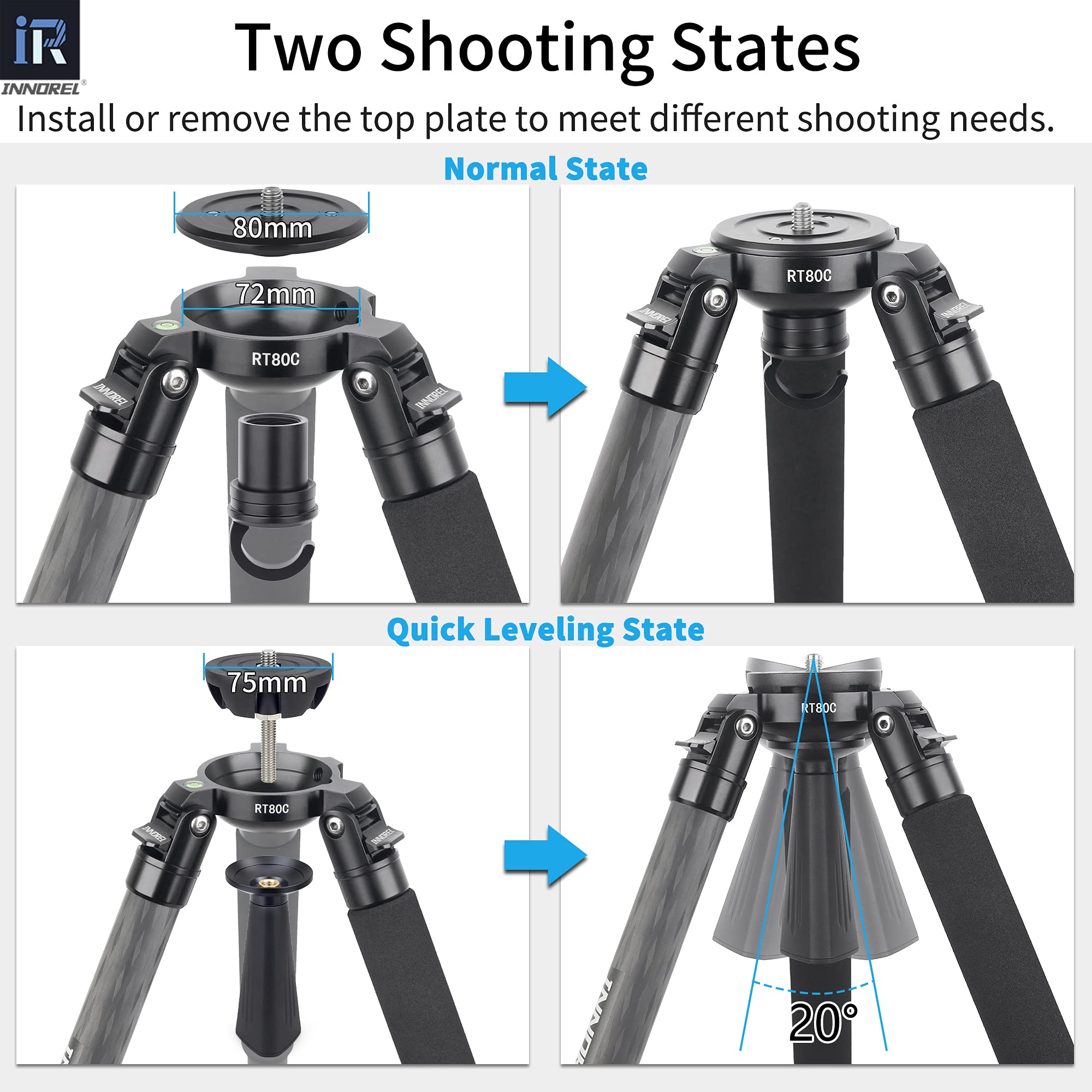 Professional RT80C Carbon Fiber Tripod for Birdwatching - Heavy Duty 20kg Max Load Bowl Tripod with Camera Stand | Perfect for Wildlife Photography, Outdoor Adventures & Telescope Mounting