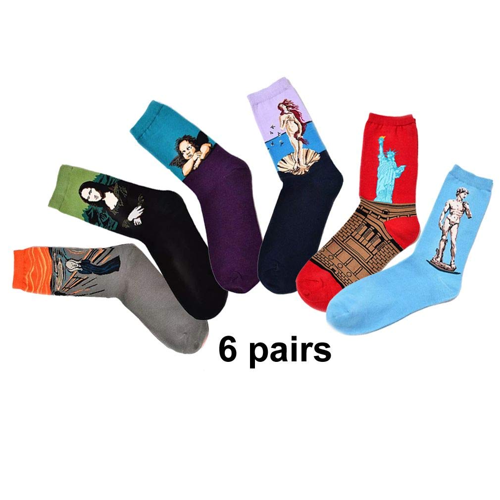 ASWER Women's Famous Painting Art Printed Socks - Funny Novelty Cotton Crew Socks for Gift, Casual Wear & Art Lovers - Van Gogh Starry Night & Monet Water Lilies Inspired Designs