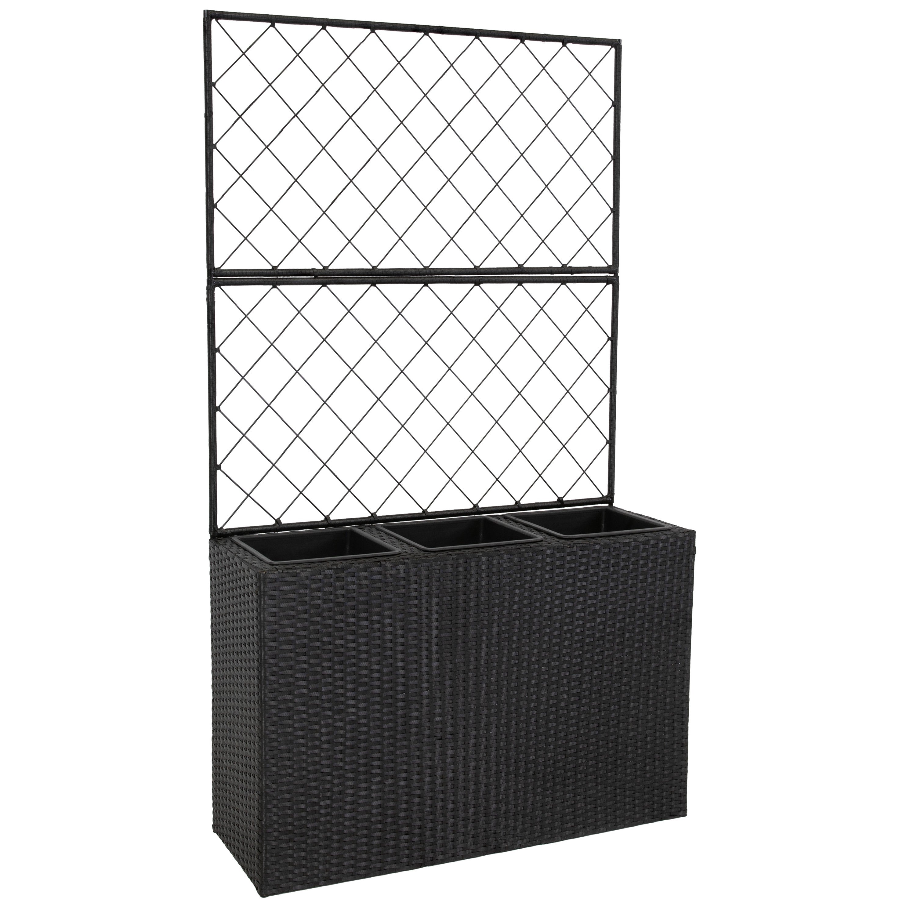 Sunnydaze 3-Section Black Wicker Planter Box for Indoor Outdoor Garden, Patio, Balcony Decor - Perfect for Flowers, Herbs, and Plants