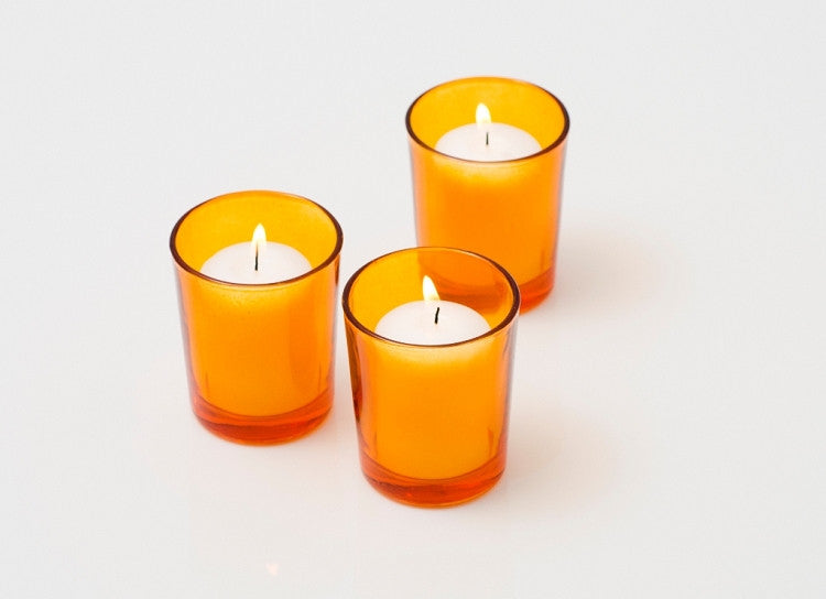 10 Pack Orange Glass Votive Tealight Candle Holders - Elegant Wedding Centerpiece, Christmas Party Decor, Bridal Shower & Baby Shower Decorations - Perfect for Romantic Dinner, Holiday Tablescapes & Special Events