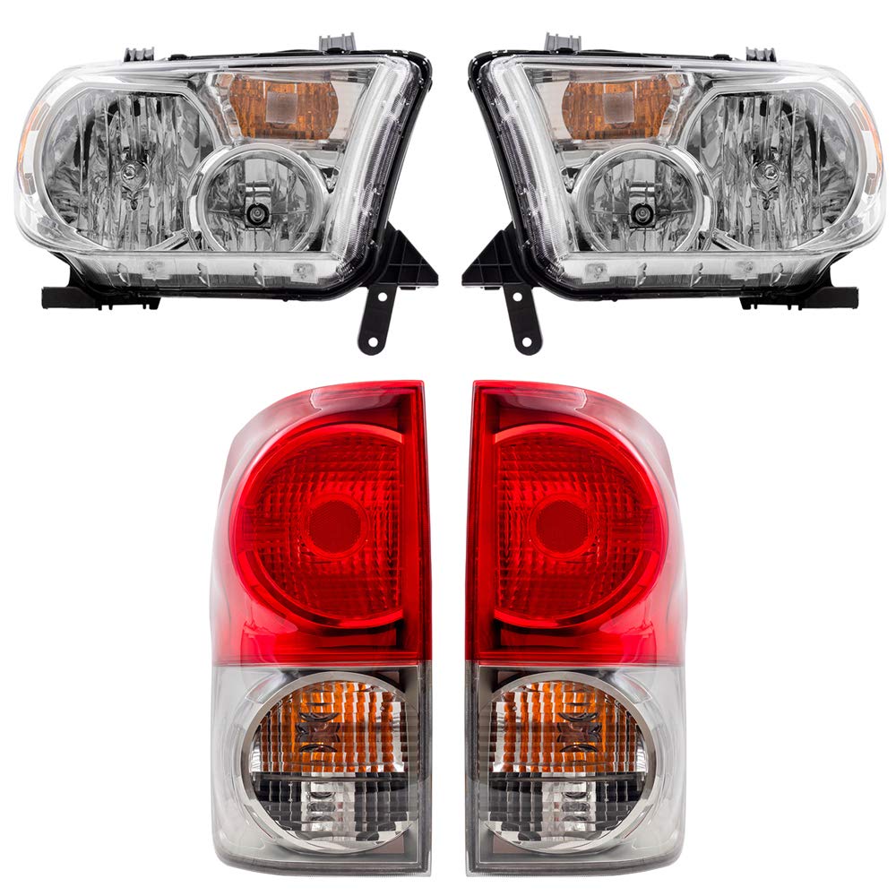 Brock Replacement Headlights and Tail Lights for 2007-2009 Toyota Tundra - Non-Adjustable LED Lights for Improved Night Driving Safety