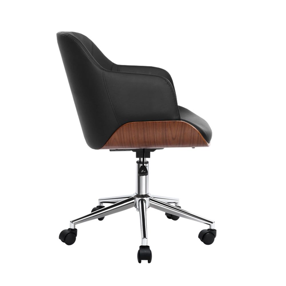Ergonomic Wooden Office Chair with Fabric Seat - Black - Comfortable & Durable for Home Office, Study, or Workspace