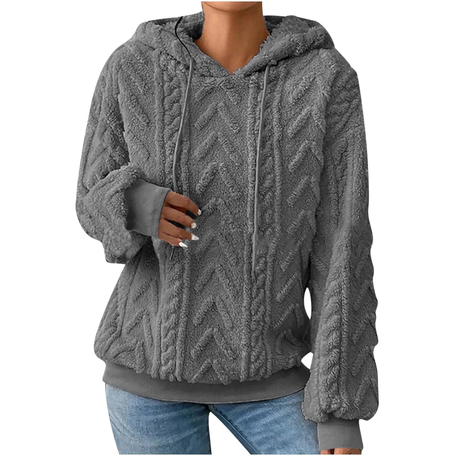 Women's Fleece Hoodie - Winter Pullover with Drawstrings for Casual Wear