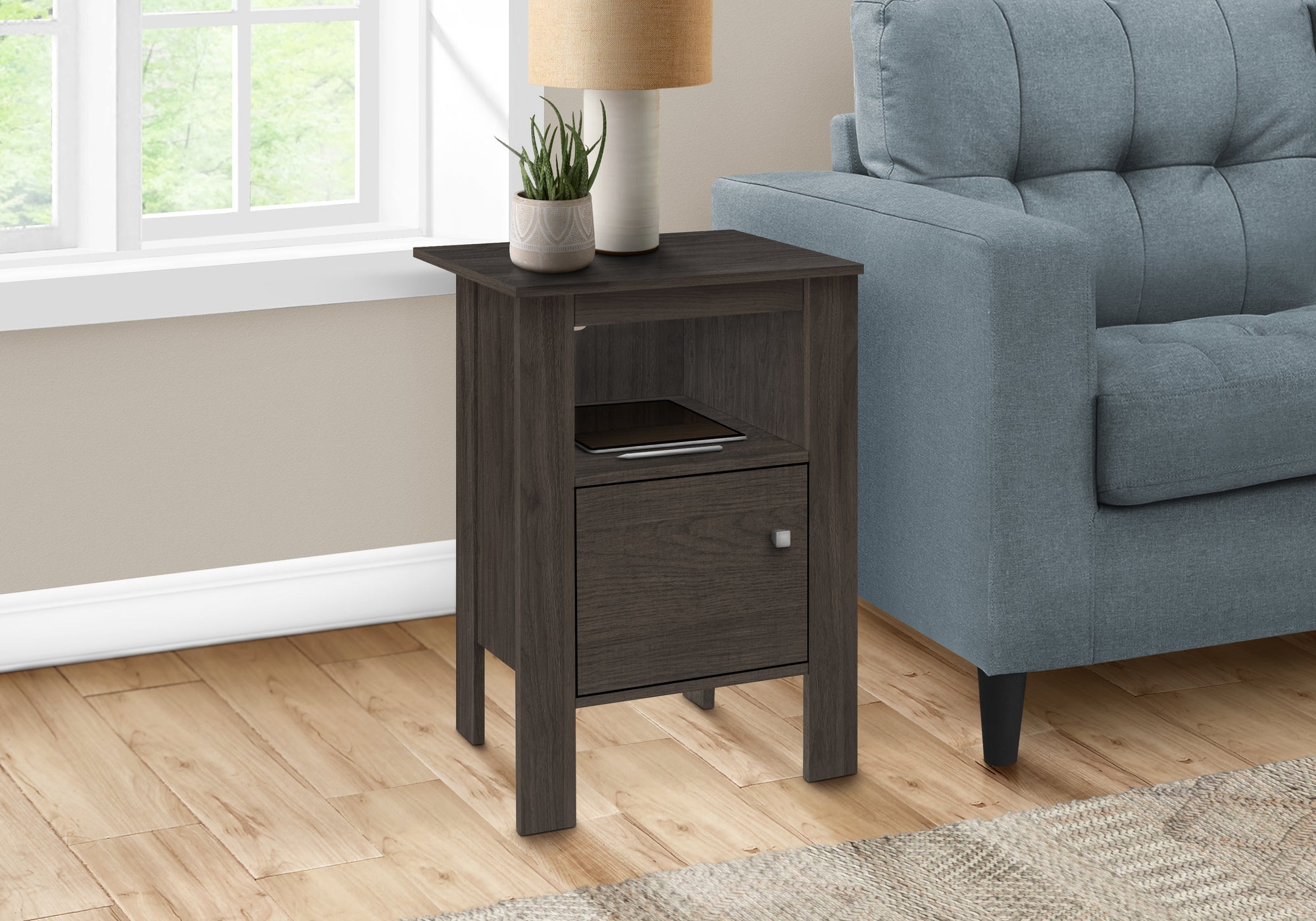 Brown Oak Nightstand with Storage - Modern Accent Table for Bedroom, Living Room & Office - Compact Side Table with Drawer for Small Spaces