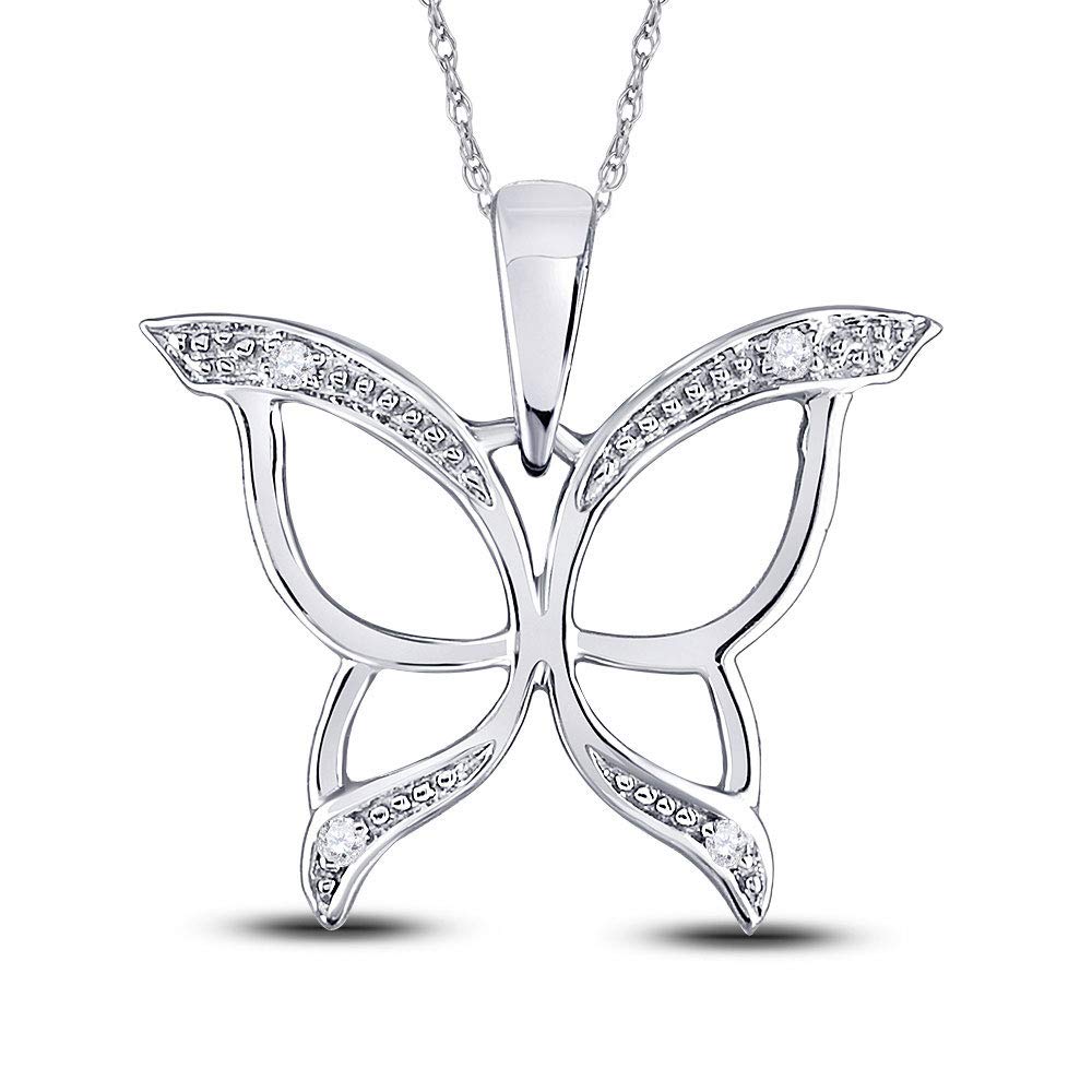 10K White Gold Women's Round Diamond Butterfly Bug Wings Pendant Necklace - 0.03 Cttw Sparkling Jewelry Gift for Her, Perfect for Valentine's Day & Anniversary
