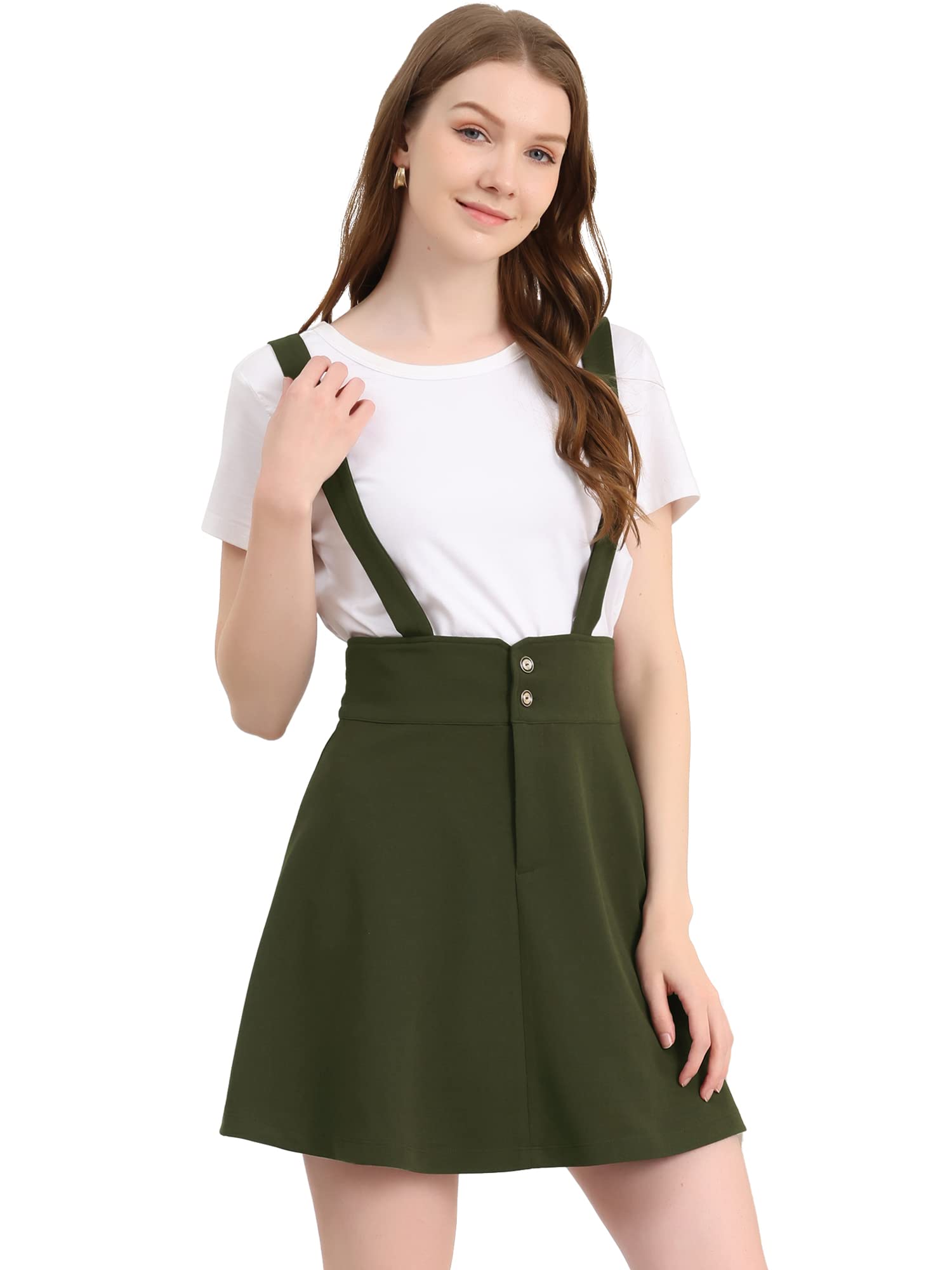 Allegra K Women's Adjustable Strap Fit & Flare Short Suspender Skirt - Stylish Denim Overalls Dress for Casual Outings, Summer Wear & Boho Fashion