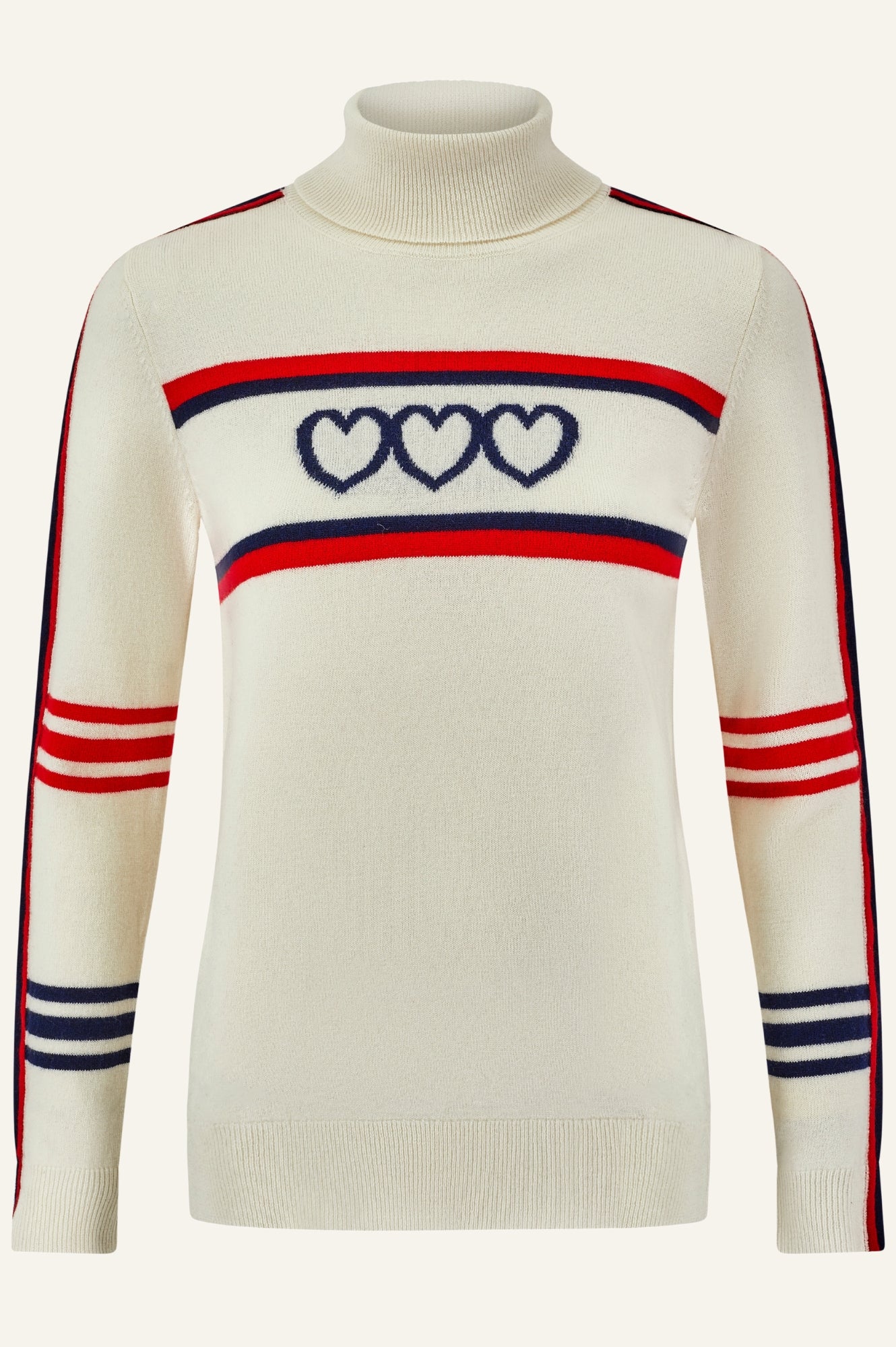 Premium Merino Wool Hearts Polo Neck Sweater for Men & Women | Soft & Warm Winter Knitwear | Cream, Red, Navy | Perfect for Christmas Gifts & Casual Outfits