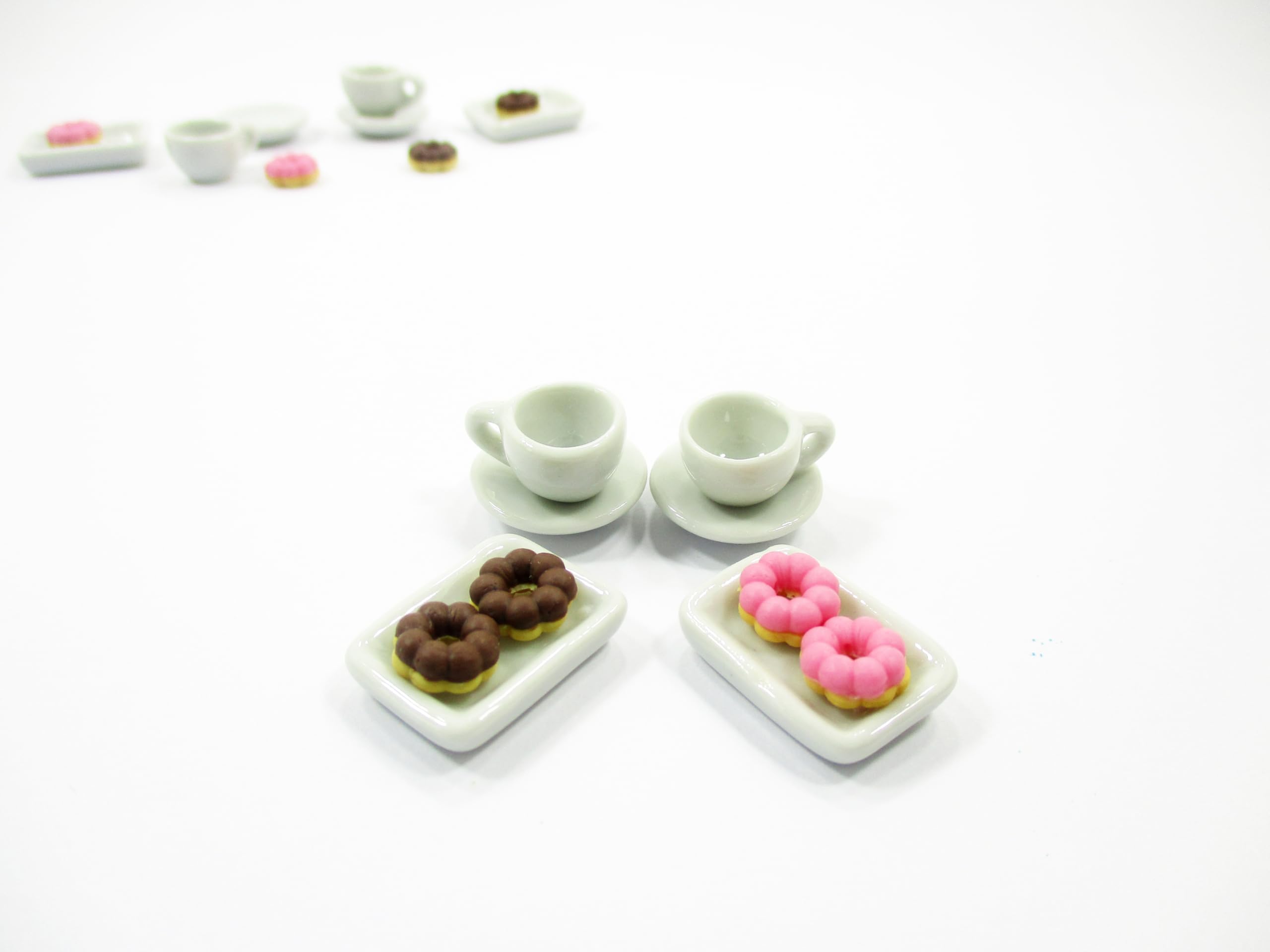Miniature Ceramic Donut & Coffee Set - 12-Piece Dollhouse Food Accessories for Realistic Play & Collectibles | Perfect for Dollhouse Miniatures, DIY Crafts, and Themed Displays