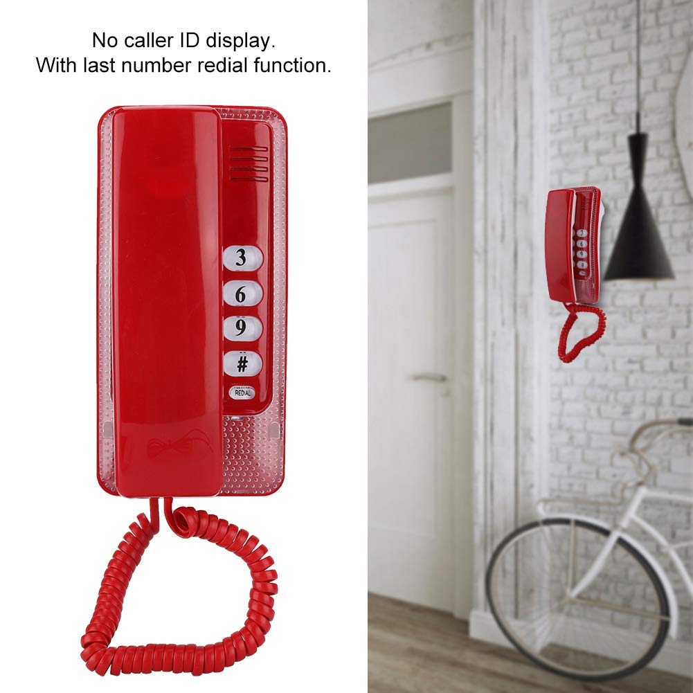 Wall Mount Landline Telephone - Corded Home Phone Extension for Hotel, Office & Home Use - No Caller ID - Available in Blue, White, Red (Red) - Durable & Easy Installation for Daily Communication