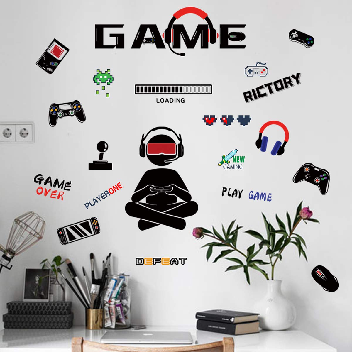 Boran Wall Stickers - Modern Bedroom, Living Room, Dorm & Gaming Room Decor for Boys, Kids & Gamers | Peel & Stick Wall Decals for Home & Game Room Design