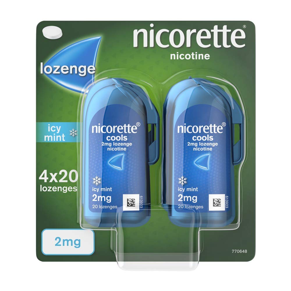 Nicorette Cools 2mg Icy Mint Nicotine Lozenges - 80 Count (4 x 20 Packs) | Smoking Cessation Aid to Quit Smoking | Perfect for Home, Office & Travel Use