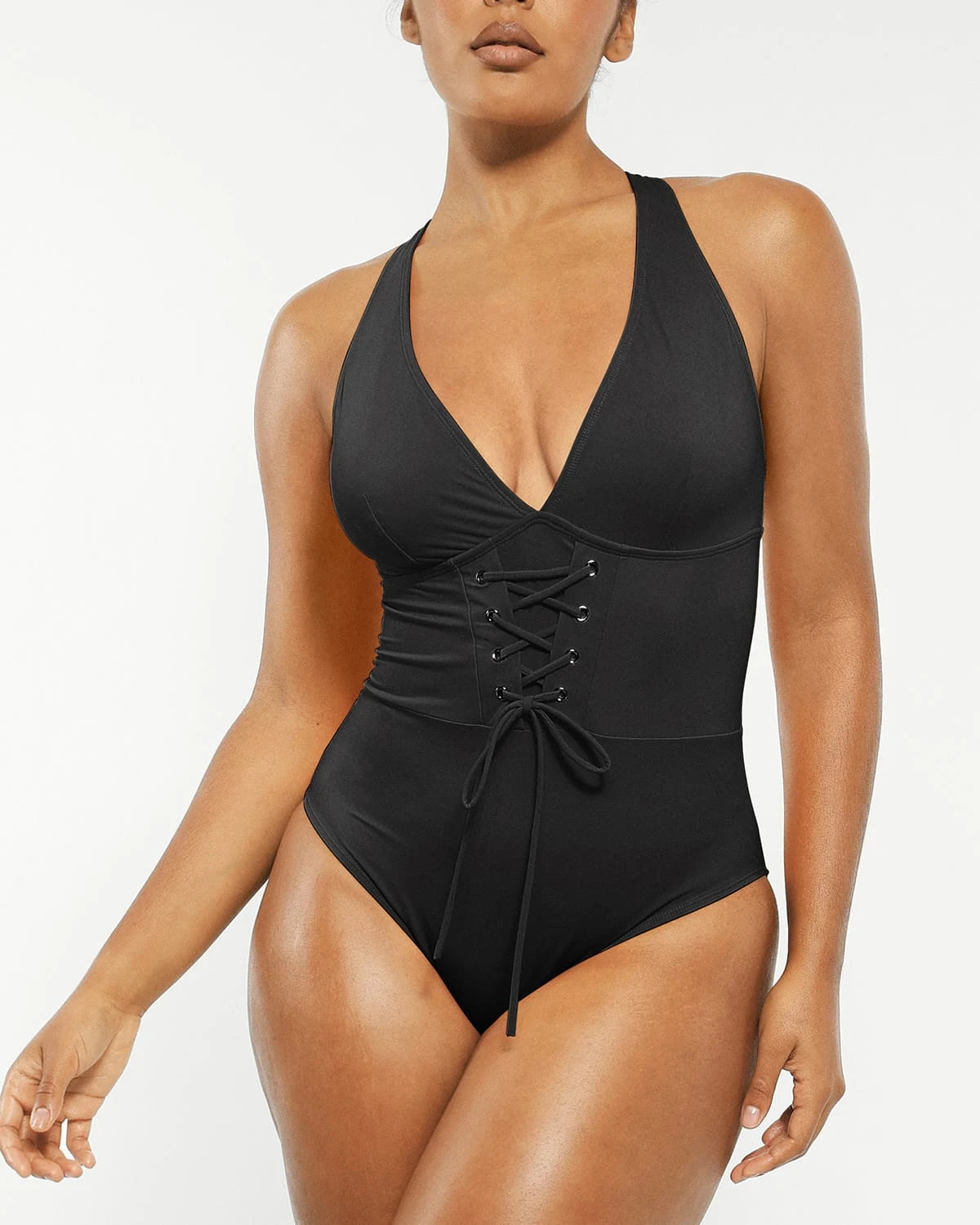 Smart Sculpt Plunge Corset Shaping Swimsuit - Slimming One Piece Bathing Suit for Women, Perfect for Beach Vacations & Pool Parties