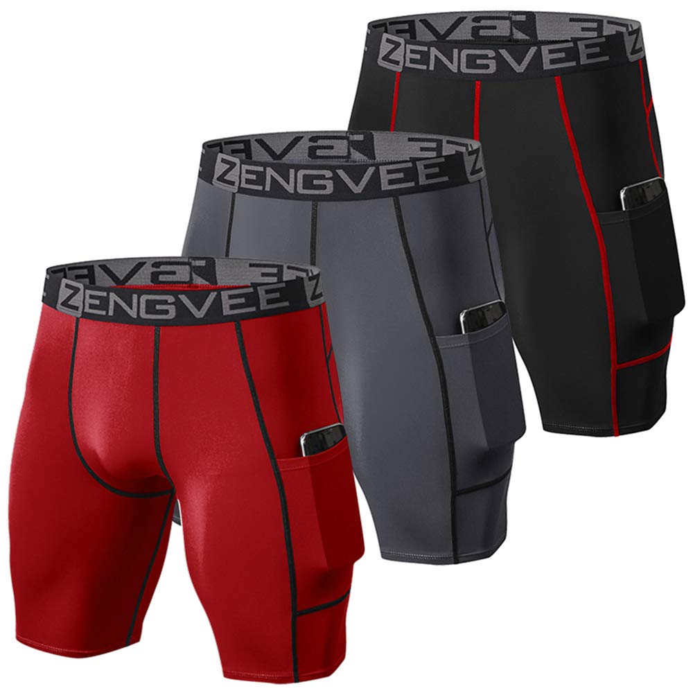 ZENGVEE Men's 3 Pack Compression Shorts with Pockets - Running, Gym, Yoga, Swimming, Climbing, Cycling & Workout Shorts for Active Men | Perfect for Training, Sports & Outdoor Activities