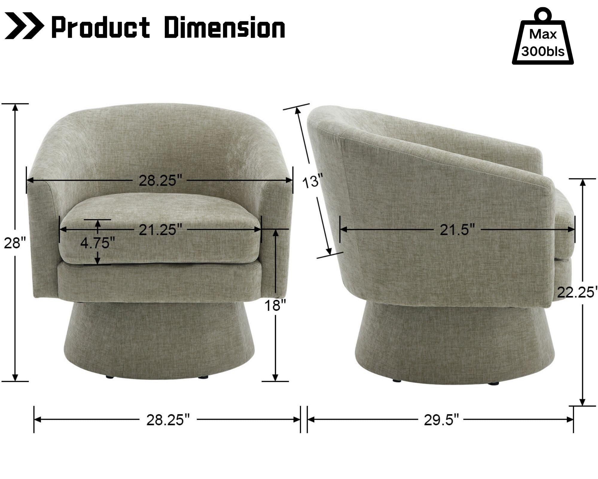 Modern Swivel Accent Chairs Set of 2 - Green Chenille Upholstered Barrel Chairs with Comfy Back Support | Cozy Vanity Armchairs for Living Room, Bedroom & Reading Nook | Round Lounge Club Chairs Perfect for Corner Spaces & Relaxation