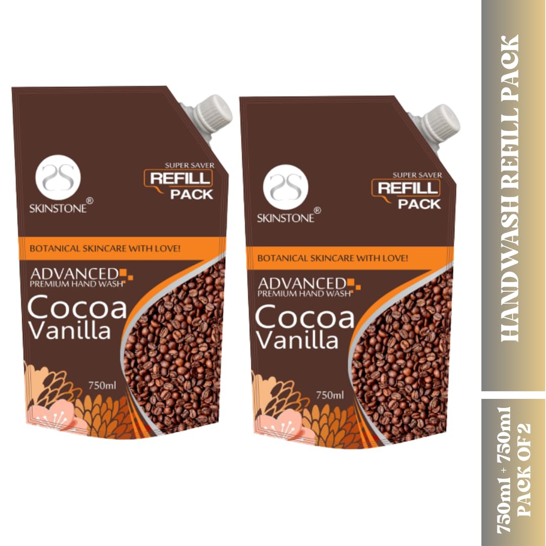 SkinStone Cocoa Vanilla Hand Wash Refill Pack - 750ml Pouch for Kitchen, Bathroom & Office | Moisturizing & Antibacterial Liquid Soap