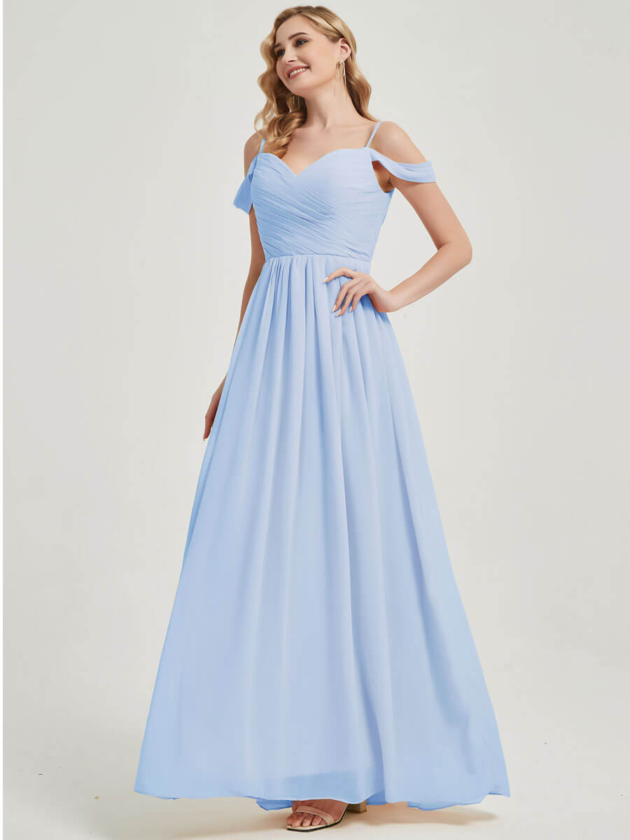 Cornflower Blue Spaghetti Strap Pleated Chiffon Bridesmaid Dress - Elegant Formal Gown for Weddings, Prom & Evening Events