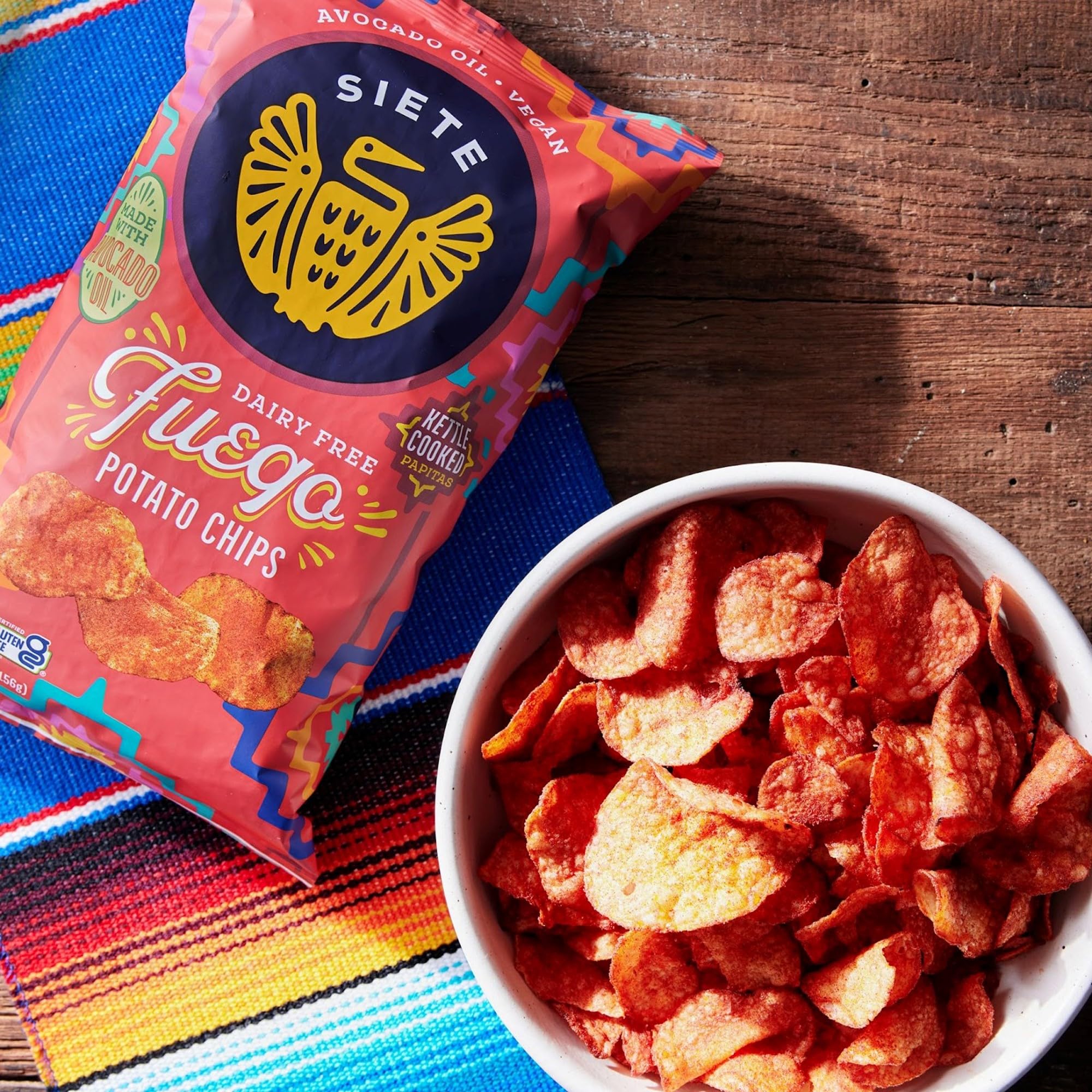 Siete Grain Free Potato Chips - Kettle Cooked Gluten Free Vegan Snacks, Non GMO, Fuego Flavor, 5.5oz (6-Pack) - Perfect for Keto Diet, Healthy Snacking & Party Platters