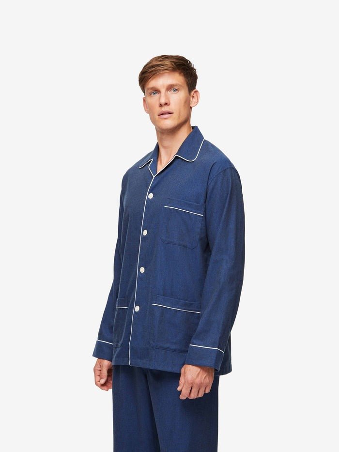 DEREK ROSE Balmoral Brushed Cotton Pajamas for Men - Soft & Comfortable Sleepwear Set, Navy Blue - Perfect for Lounging, Relaxing & Nighttime Comfort
