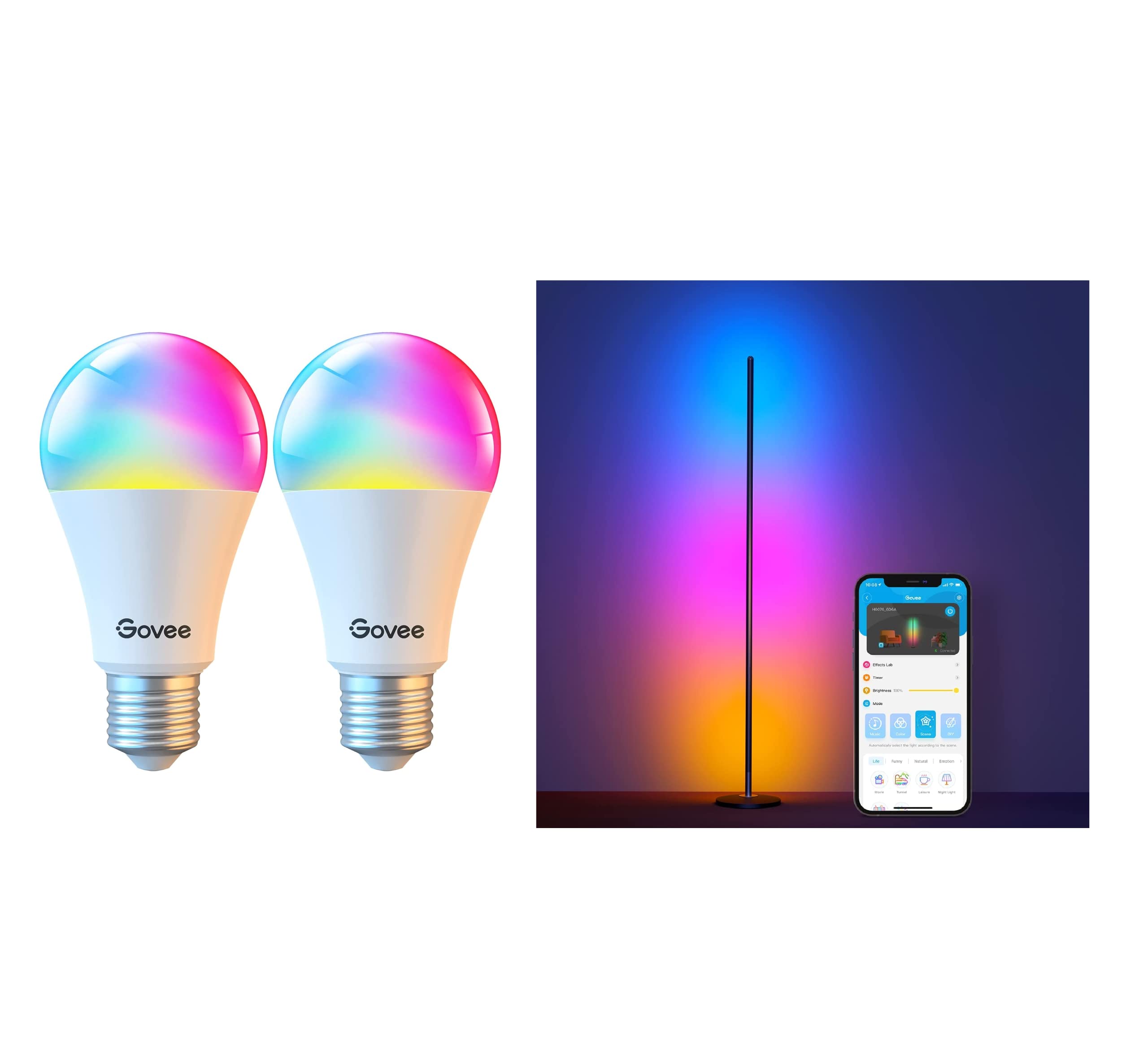 Govee RGBIC Smart Standing Floor Lamp with 2-Pack Color Changing Light Bulbs - 16 Million Colors, WiFi & App Control, Music Sync for Bedroom, Living Room, Gaming Setup & Home Decor