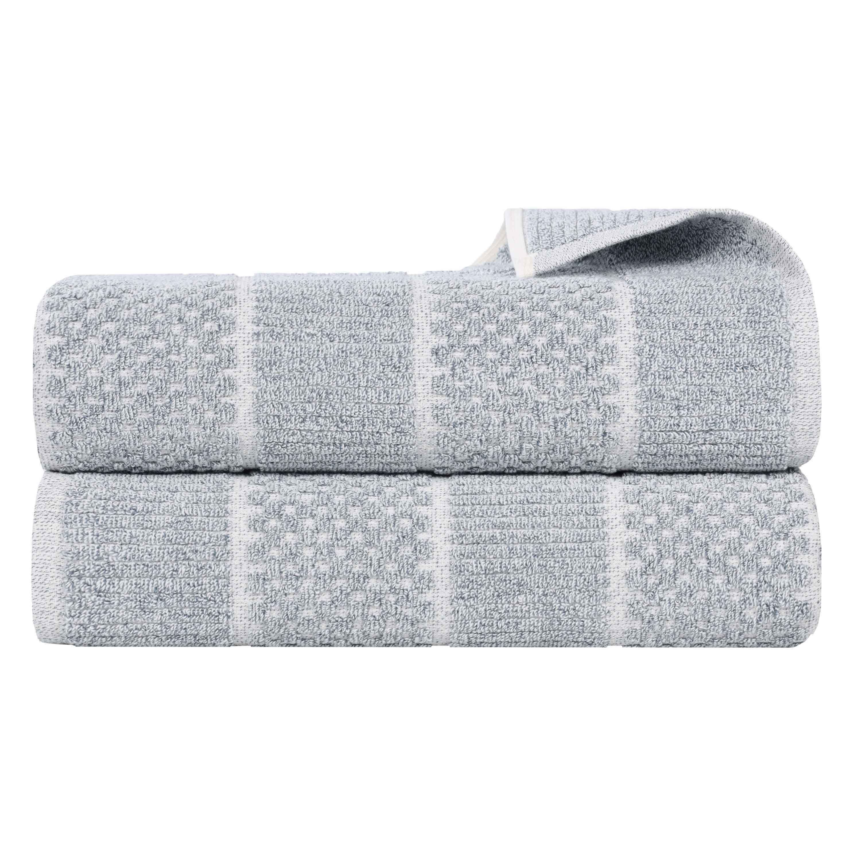 Premium Cotton Blend Checkered and Ribbed Bath Sheets Set of 2 - Super Absorbent, Soft & Quick-Drying Luxury Towels for Spa, Bathroom, Pool, and Beach Use