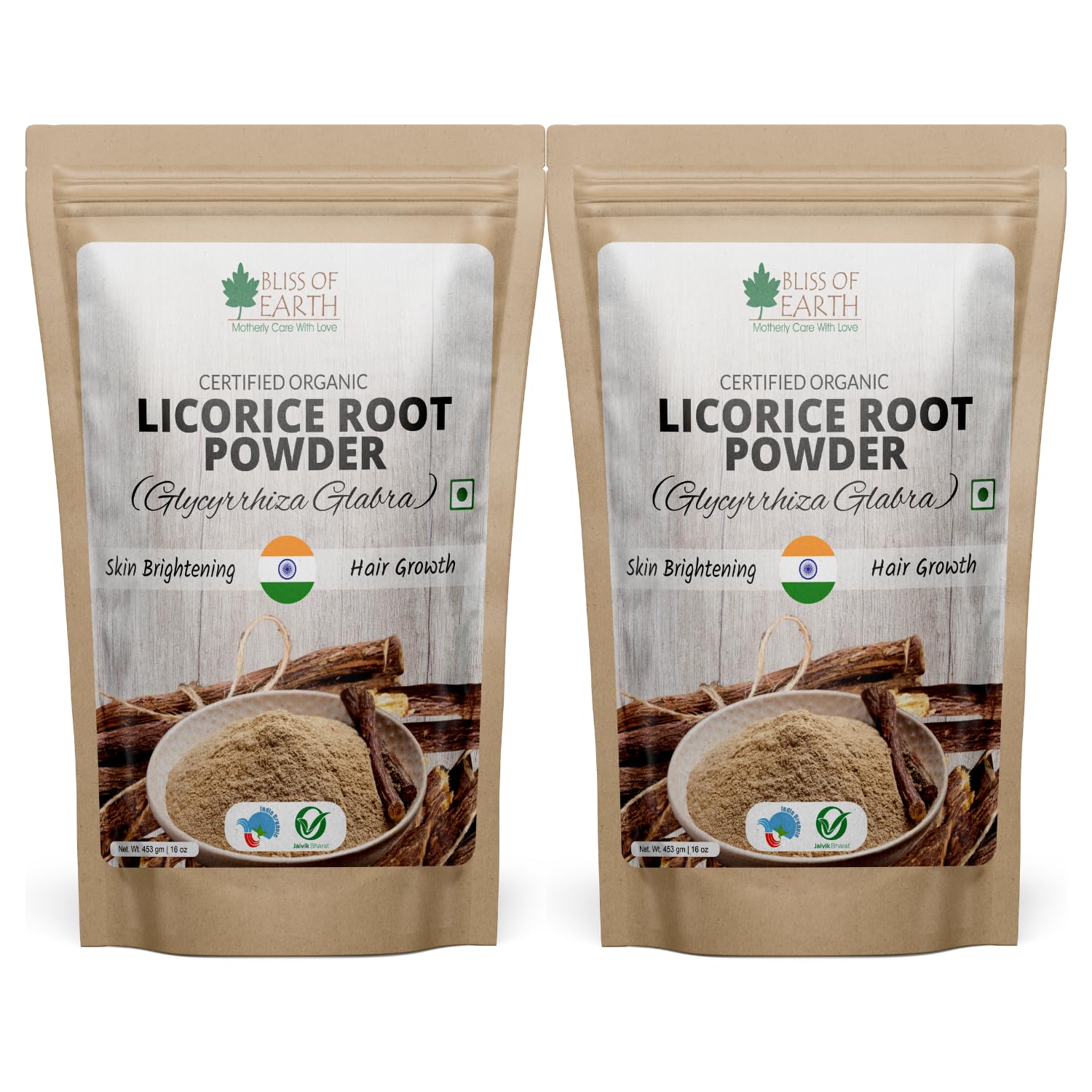 Organic Licorice Root Powder (Mulethi) 453g Pack of 2 | Skin Whitening, Hair & Face Care | USDA Certified for Eating & Beauty | Perfect for DIY Masks, Tea & Holistic Wellness